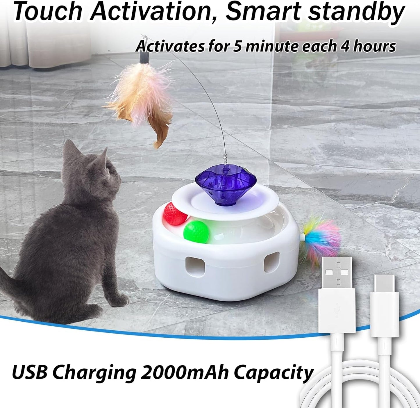 4 In1 Automatic Laser Cat Toy, Interactive Kitten Toy Cat Laser Pointer Toy, Fluttering Butterfly Electronic Cat Toy, Moving Ambush Feather, Track Balls, Cat Interactive Toys for Indoor Cats