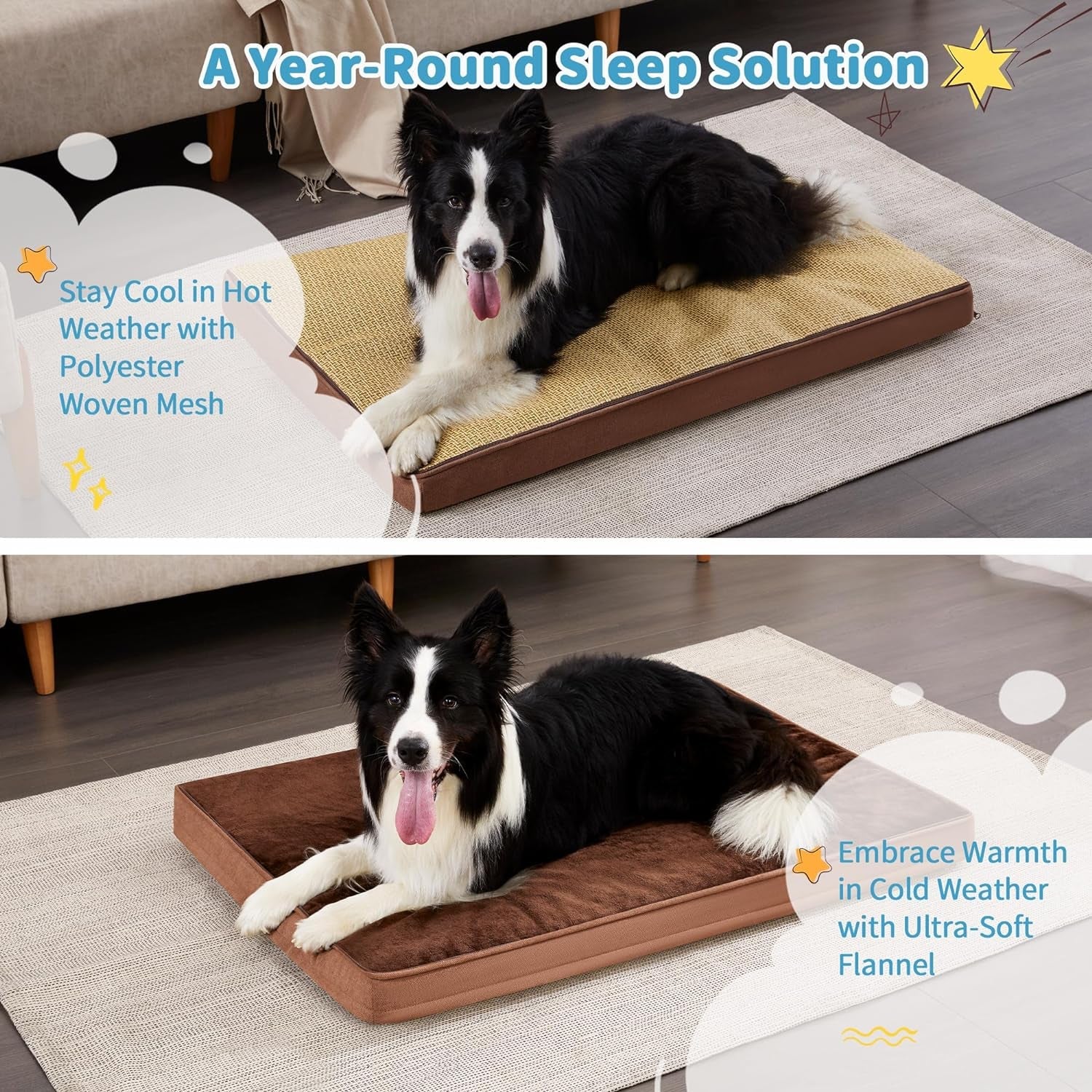 Made4Pets Dog Beds for Medium Dogs, Egg Memory Foam Large Dog Bed with Removable Cover, Waterproof Pet Bed Mattress for Large Cats, Washable Plush and Cool Cover, 34 X 25 Brown