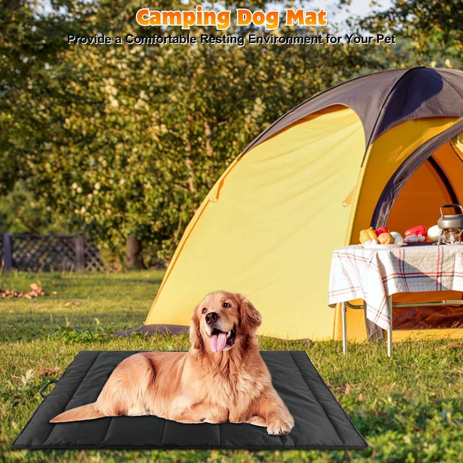 BWOGUE Large Outdoor Dog Bed Mat, Portable Waterproof Camping Dog Mat, Washable Dog Travel Mat with Carry Bag for Medium and Large Dogs Sleeping, 47"X27"（Black）