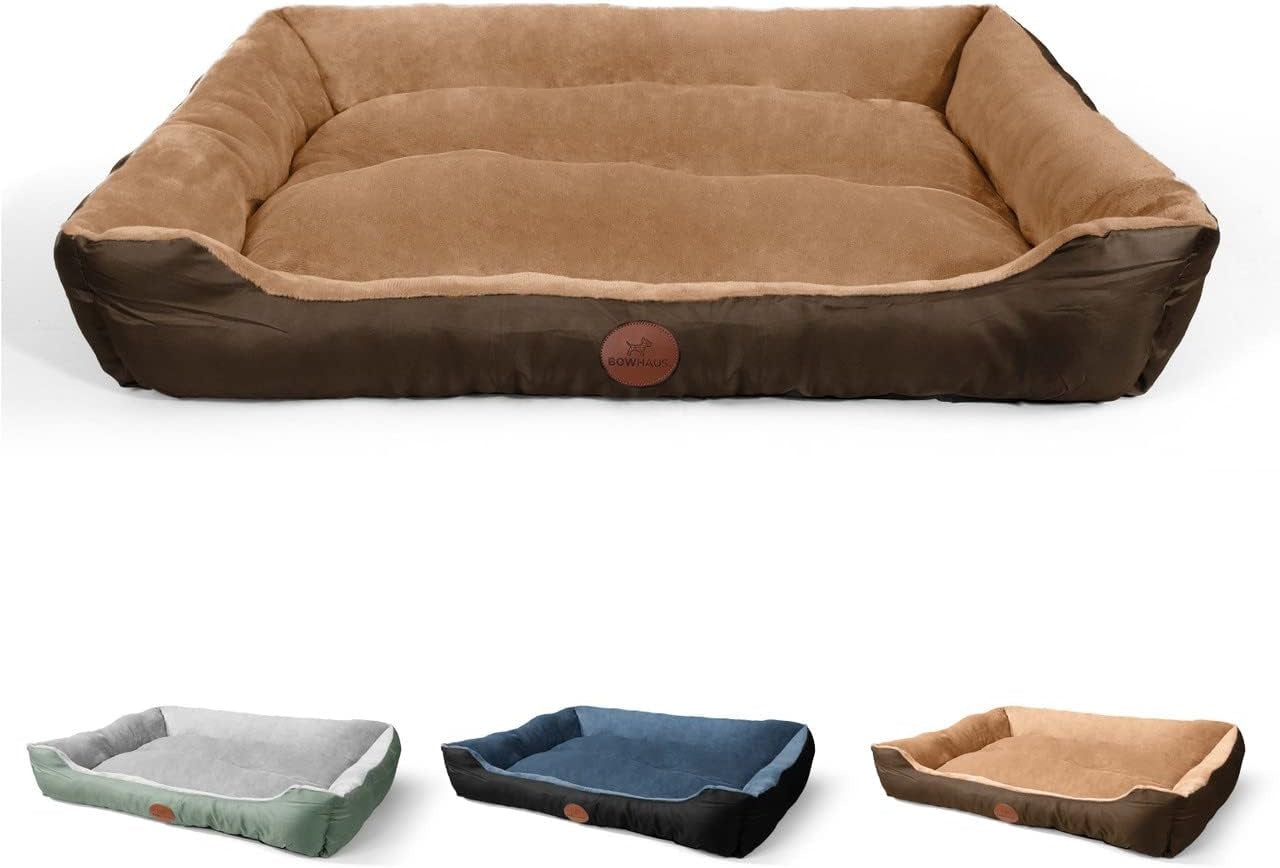 32/37 Inch Dog Bolster Couch Bed for Small/Medium/Large Dogs, Orthopedic Cat Bed for Indoor Cats, Calming, Anti-Slip Bottom, Washable, Anti-Anxiety Fluffy Soft Pet Bed in Blue, Brown, Gray