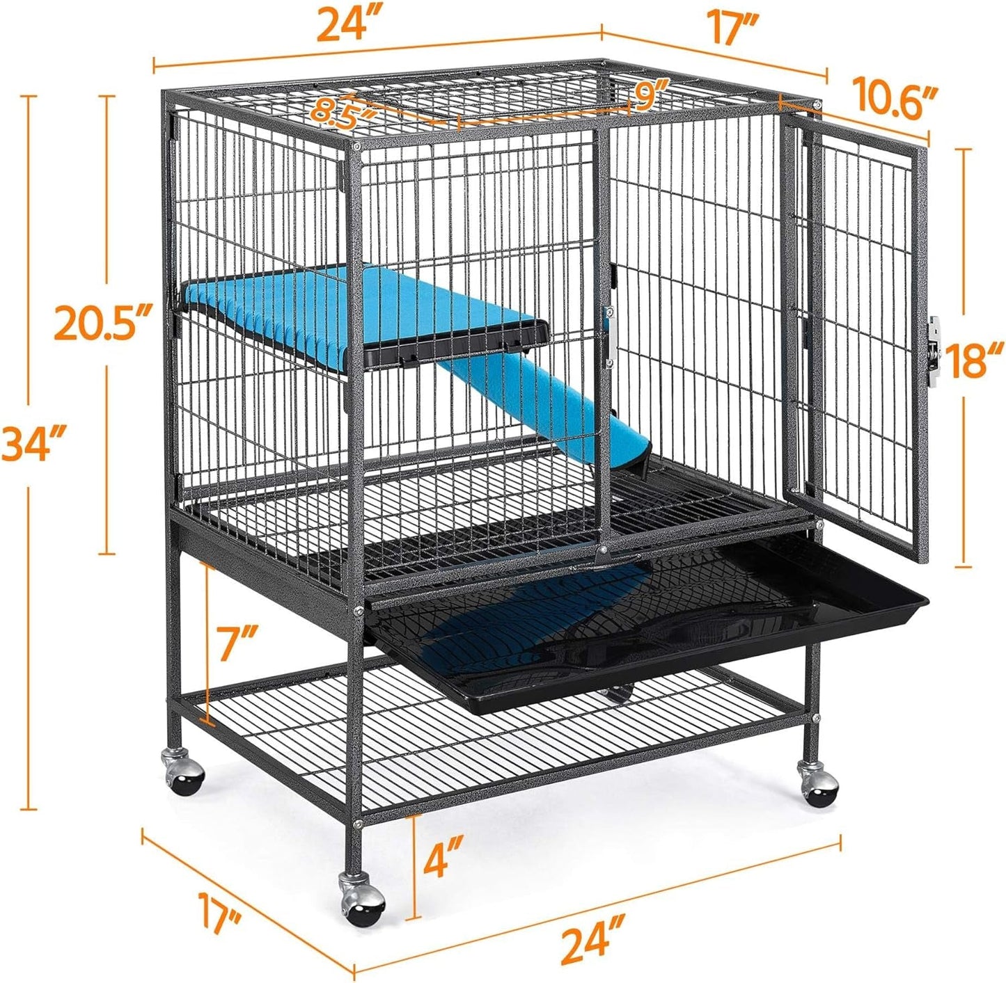 Yaheetech Metal Rolling Critter Nation Cage for Adult Rats/Ferrets/Chinchillas Small Animal Cage W/Removable Ramp & Platform Black