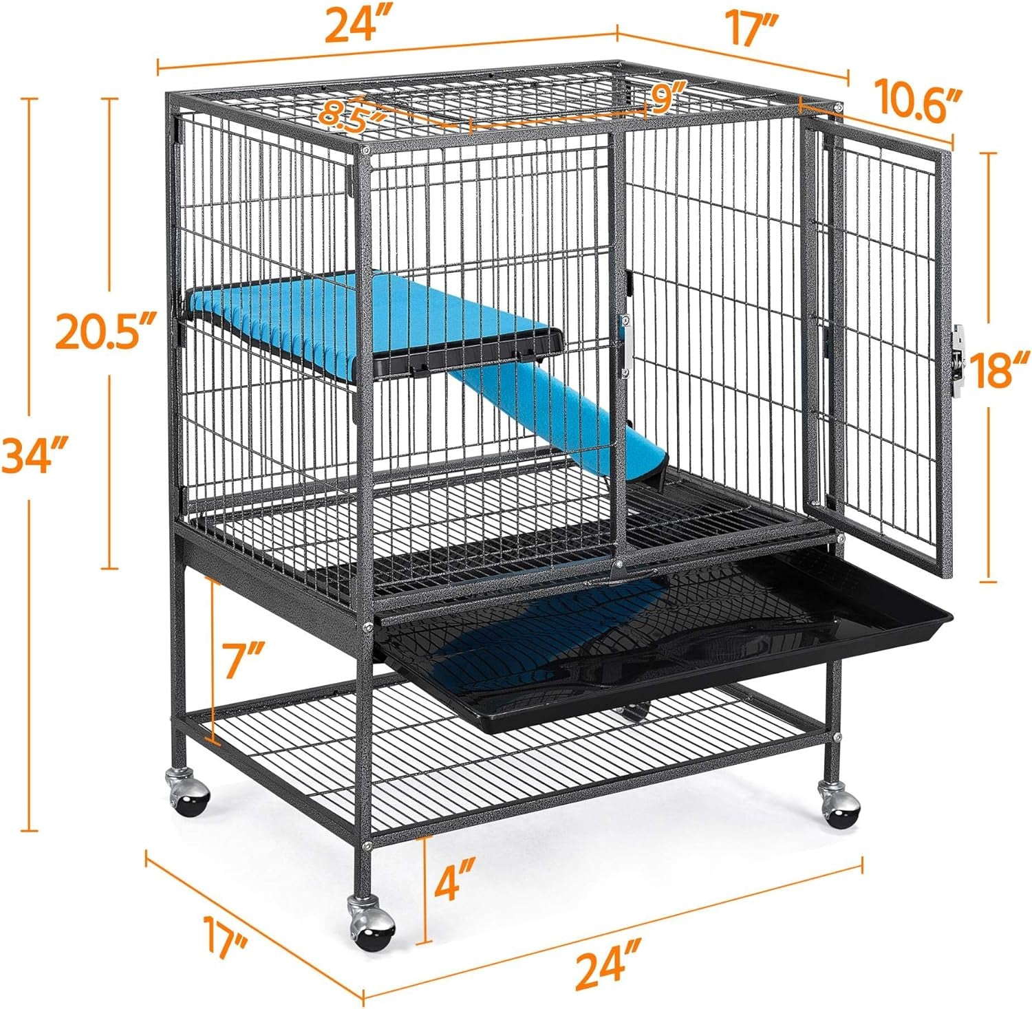 Yaheetech Metal Rolling Critter Nation Cage for Adult Rats/Ferrets/Chinchillas Small Animal Cage W/Removable Ramp & Platform Black