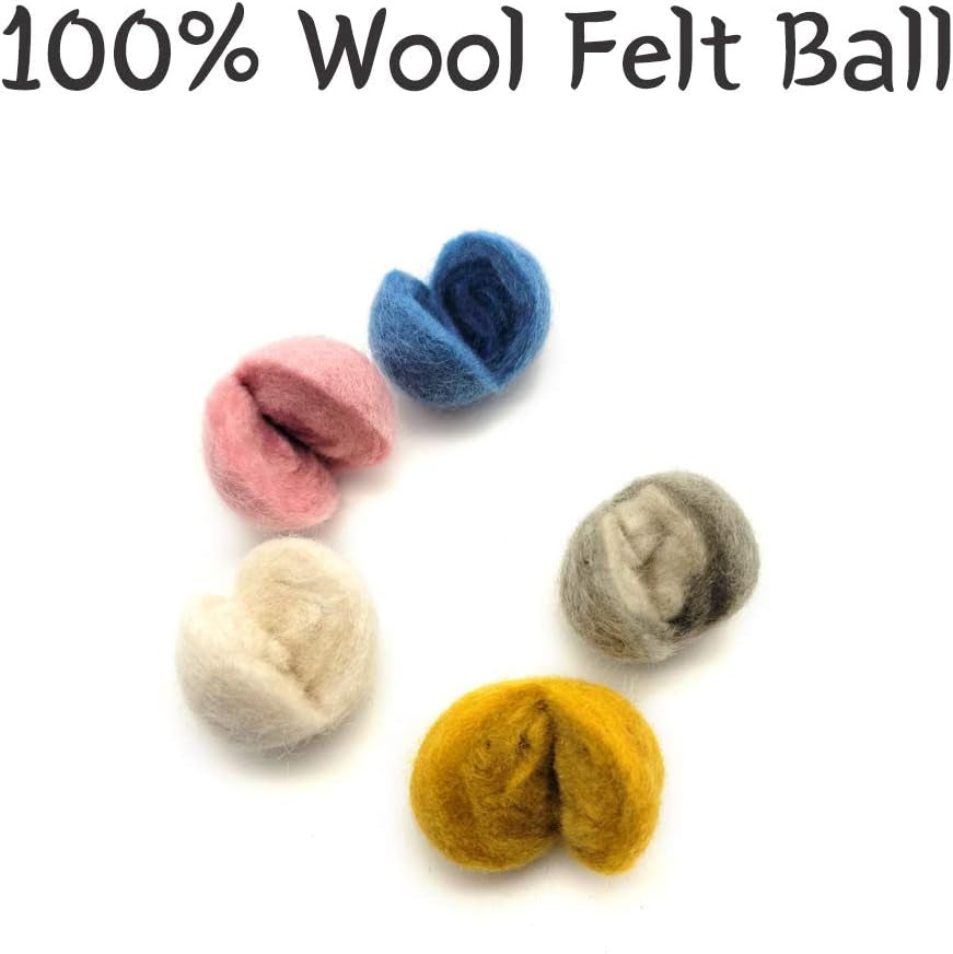 100% Wool Cat Small Dog Ball Toy 5-Pcs, Felt Ball Toys for Cats and Kittens Lover, 5 Colorful Soft Quiet Felted Fabric Balls, Craft Supplies Furry Balls (1Pack)