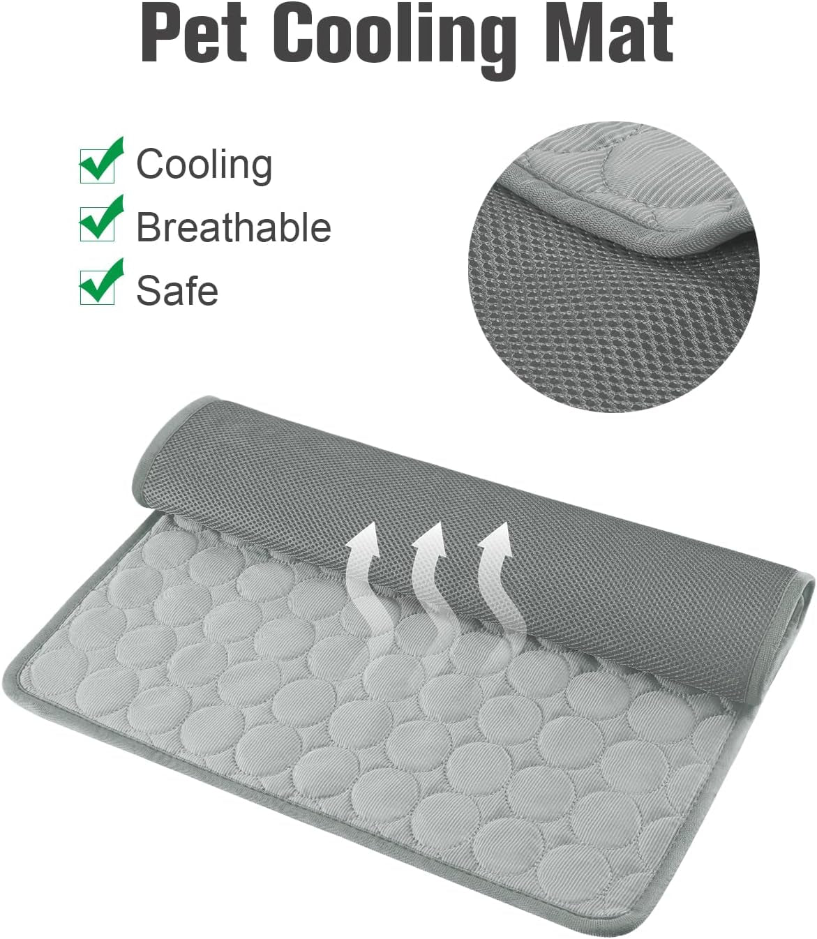 Dog Cooling Mat, Self-Cooling Ice Silk Cooling Mat for Dogs, Washable Portable & No Gel Pet Soft Pad | Grey,S