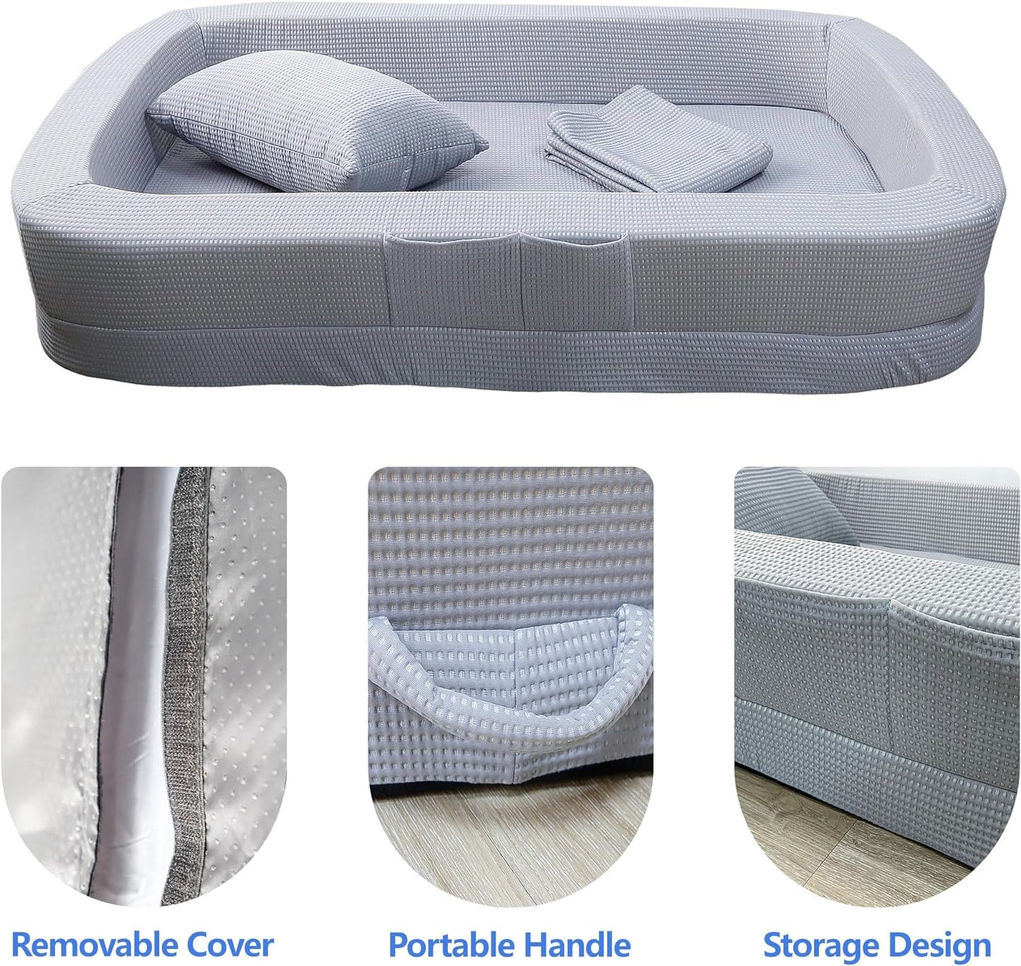 Human Sized Dog Bed, Cooling Large Pet Bed, 69" X41"X13" for Small Medium Big Pets with Blanket and Pillow Washable