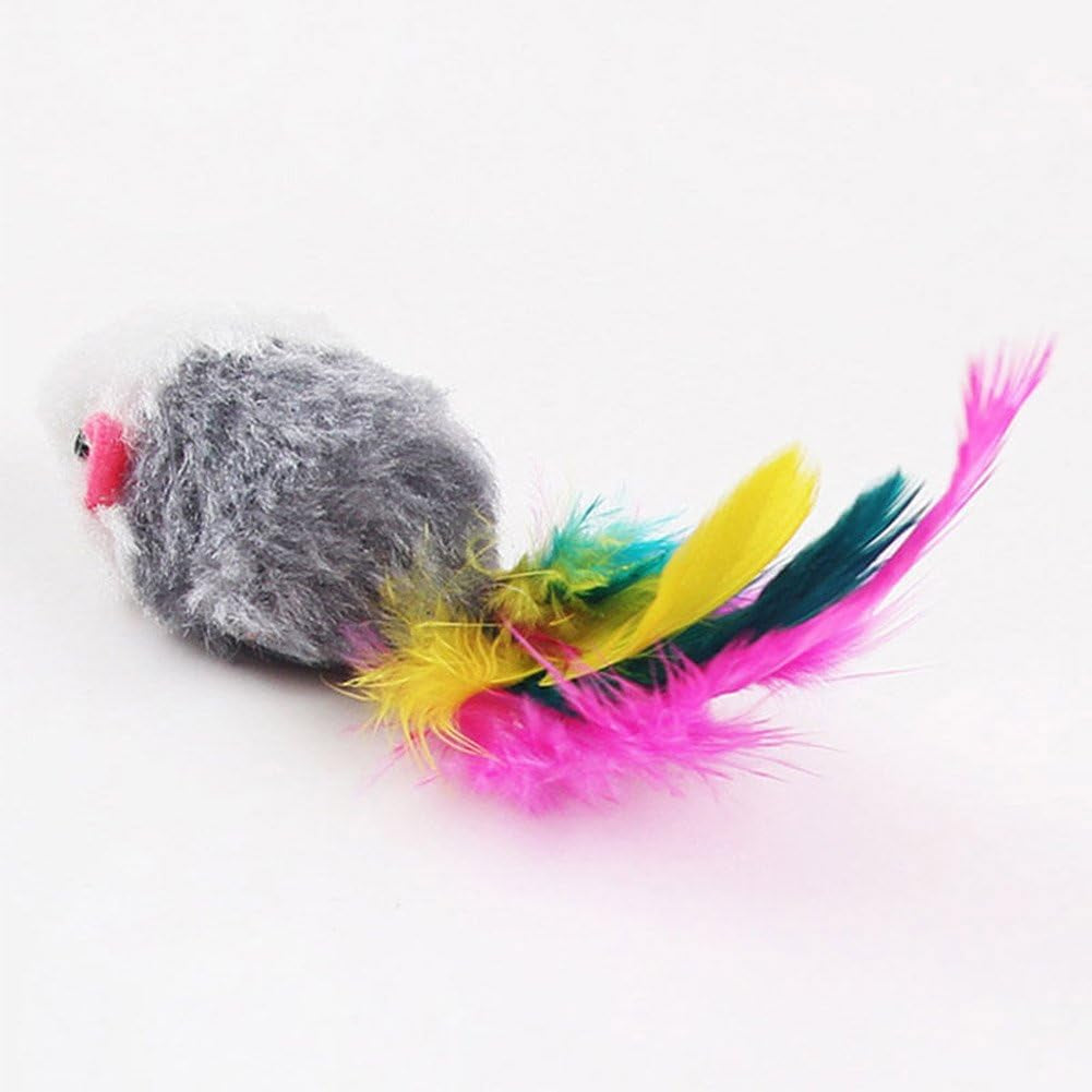 10Pcs/Lot Soft Fleece False Mouse Cat Toys Colorful Feather Funny Playing Mice Toy Birthday Xmas Gifts (Multicolor)