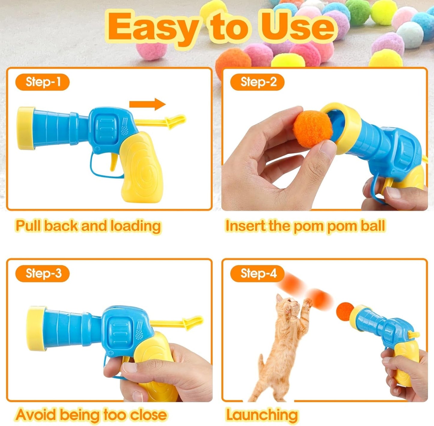 31Pcs Cat Ball Toy Launcher Gun, Cat Balls Fetch Toy, 30Pcs Plush Fuzzy Balls Launcher Cat Toy for Cats with 1 Gun, Funny Interactive Cat Toys for Bored Indoor Adult Cats, Cute Kitten Kitty Toys