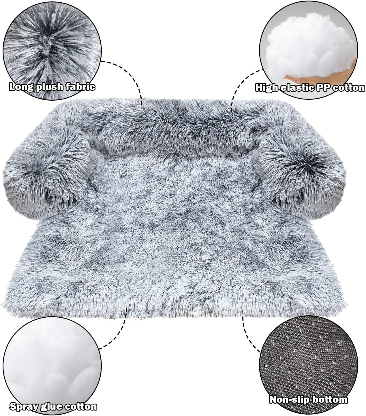 Dog Bed Dog Sofa Couch Calming Cat Beds Fluffy Plush Cats Mattress Comfy Washable Cover Puppy Kennel Pad Extra Large Medium Couches Dogs Sofa Blue Grey S