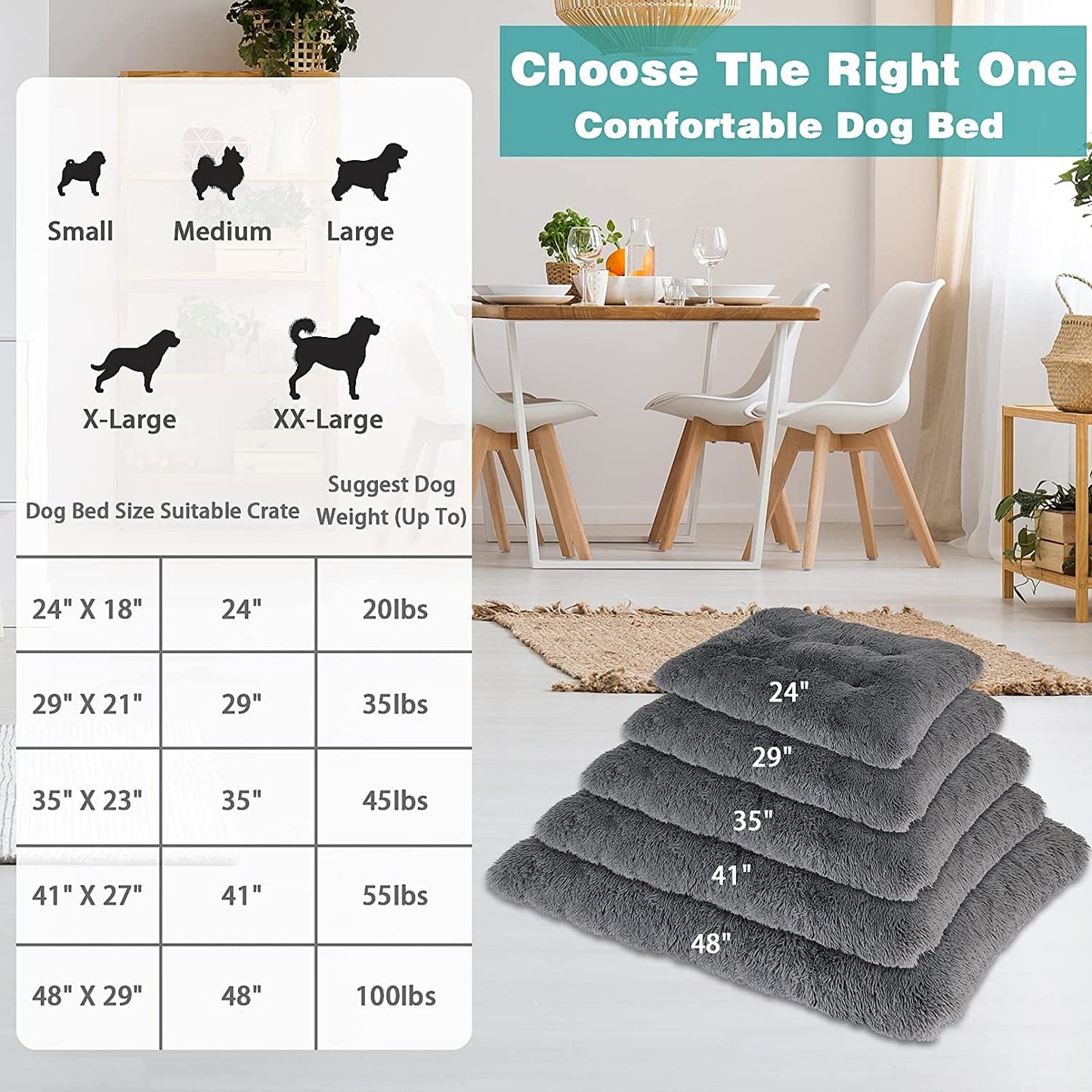 Dog Bed Mat Crate Pad, Dog Beds for Large Dogs, Plush Soft Pet Beds, Dog Beds & Furniture，Washable Anti-Slip Dog Crate Bed for Large Medium Small Dogs and Cats (29" X 21", Dark Grey)