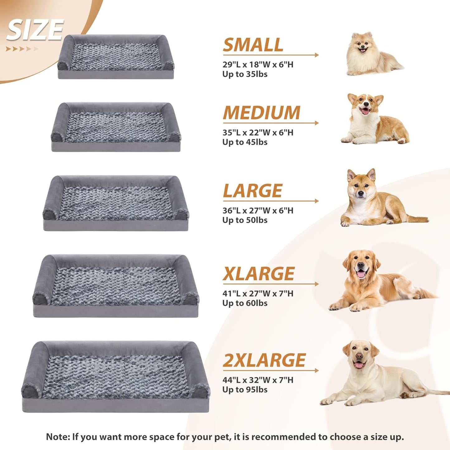 MIHIKK Orthopedic Dog Bed for Extra Large Dogs - XL Pet Sofa Bed with Removable Washable Cover, Waterproof Lining, Nonskid Bottom, Foam Dog Couch Bed with Sides Bolster, Grey 41X27X7 Inch