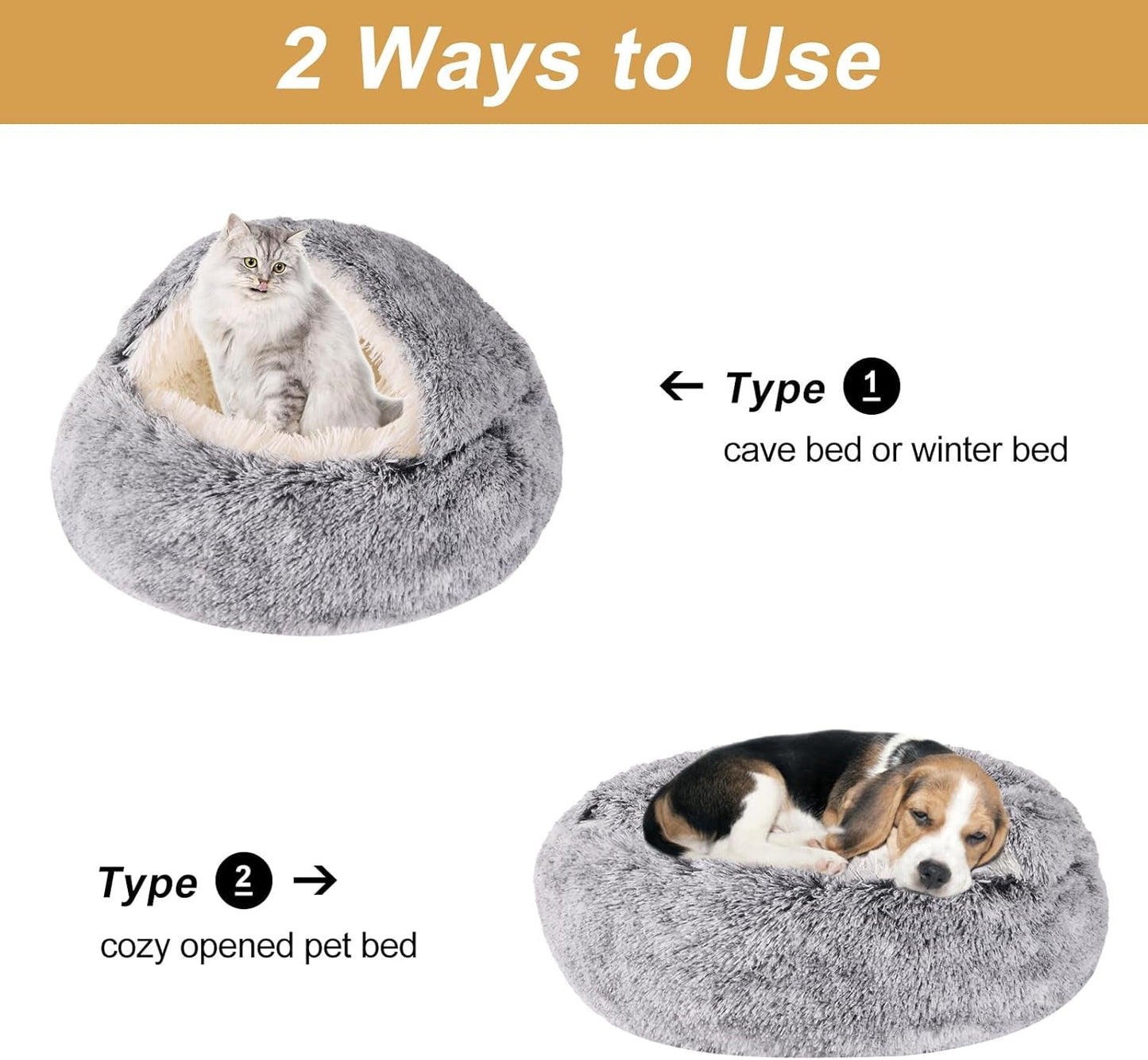 Dog Beds for Small Dogs, Cat Bed Cave, Washable Cute Cat Bed, Cozy Nook Pet Bed for Dogs or Cats, Anti-Slip Puppy Bed for Small Medium Pets (Grey, 20" X 20")