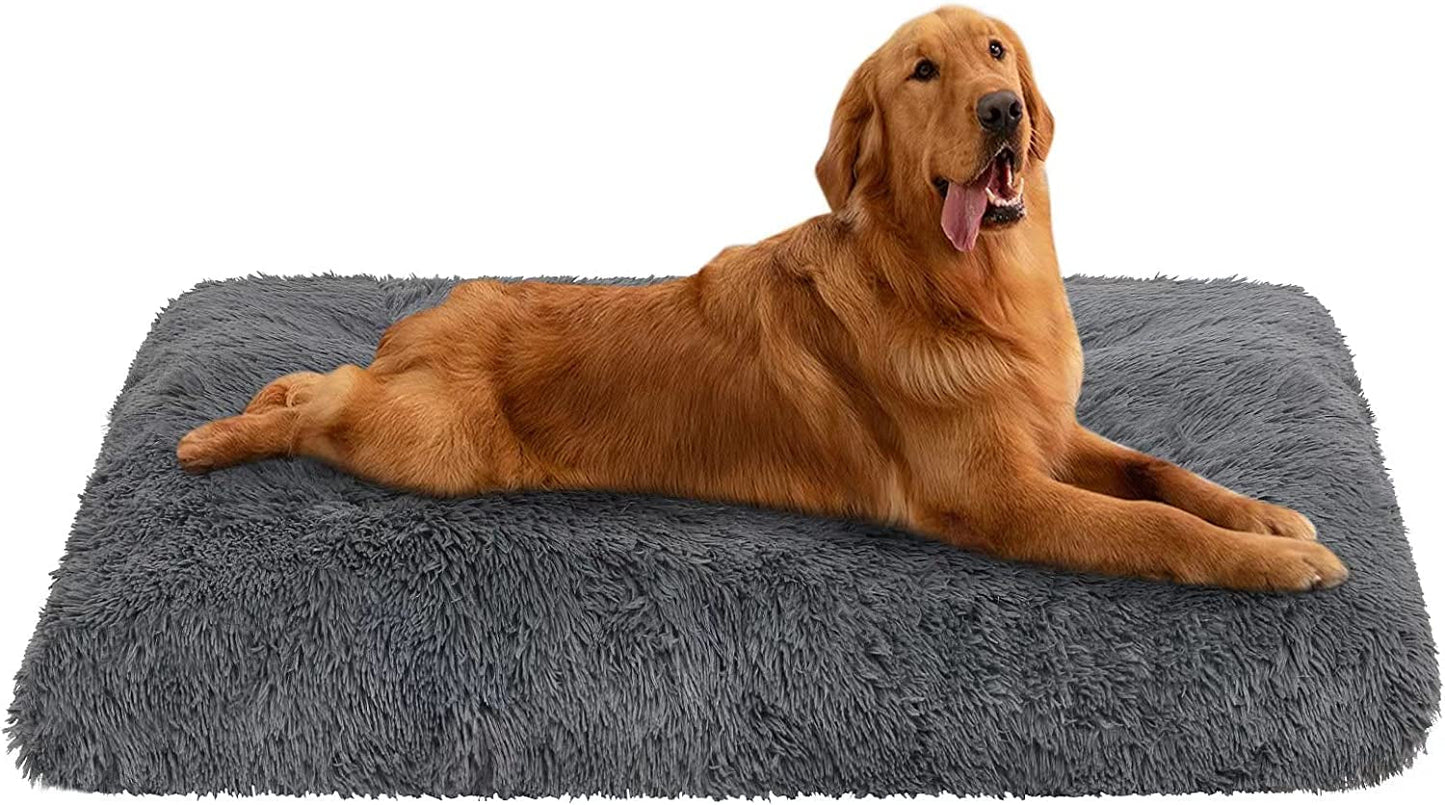 Dog Bed Mat Crate Pad, Dog Beds for Large Dogs, Plush Soft Pet Beds, Dog Beds & Furniture，Washable Anti-Slip Dog Crate Bed for Large Medium Small Dogs and Cats (29" X 21", Dark Grey)