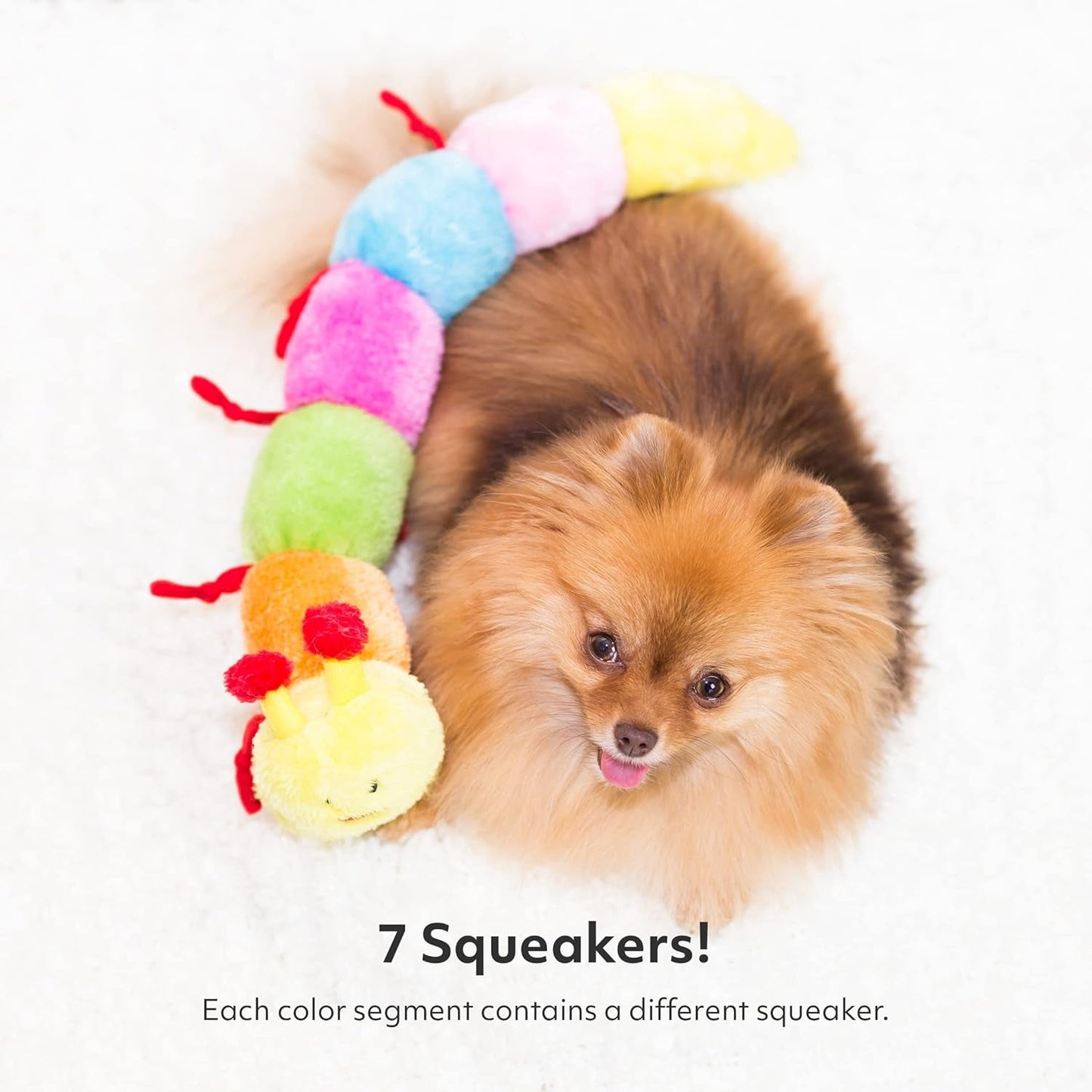 Zippypaws - Colorful Caterpillar Dog Toy, Rainbow Dog Toy with Squeakers, Plush Dog Toys for Aggressive Chewers, Summer Dog Toys, Rainbow Dog Pride Accessories