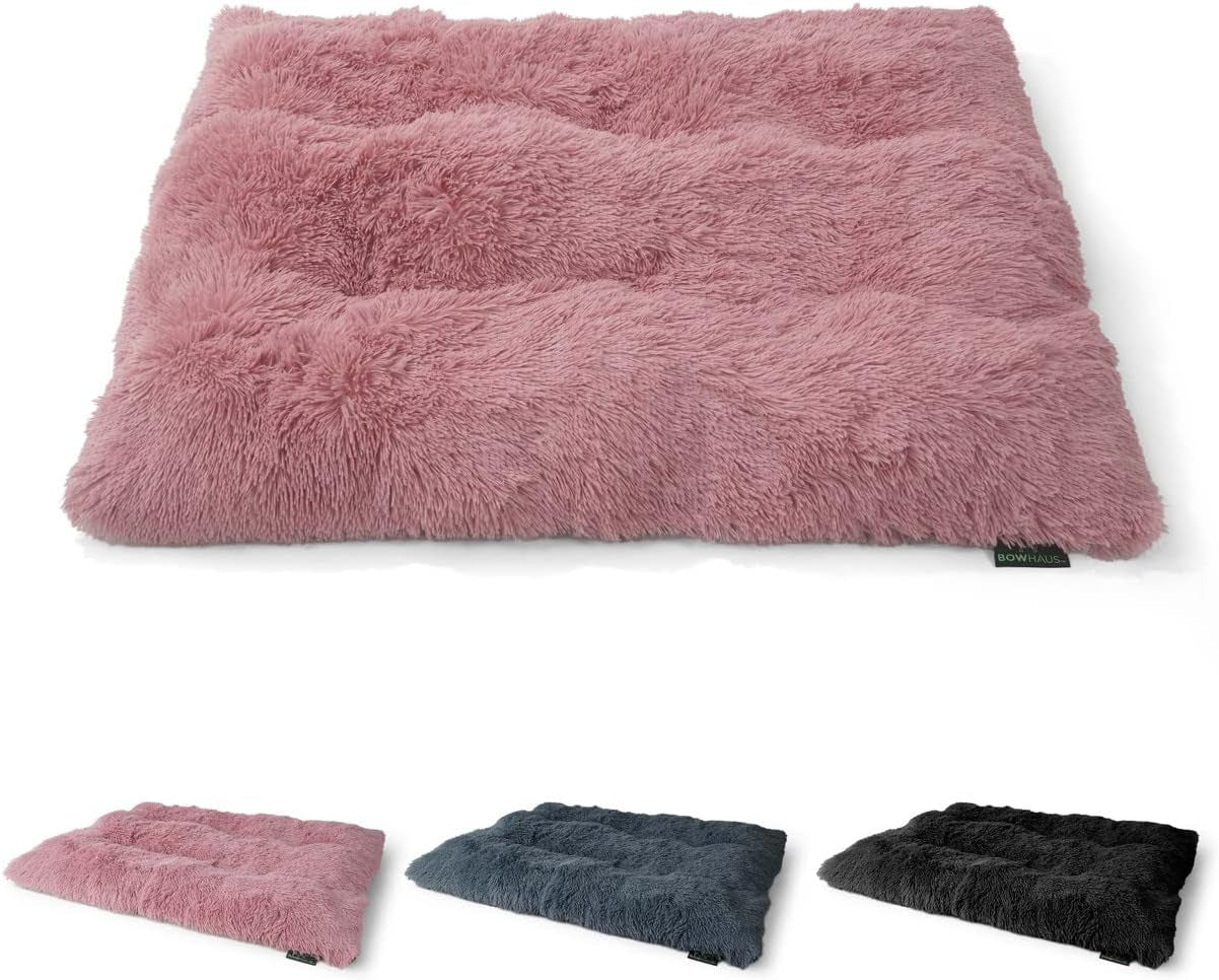 35/43 Inch Deluxe Plush Crate Pet Bed, Shaggy Pillow Dog Bed, with Anti-Slip Bottom, Washable, Anti-Anxiety Fluffy and Soft Kennel Pad for Small/Medium/Large Dogs in Pink, Dark Gray, Black