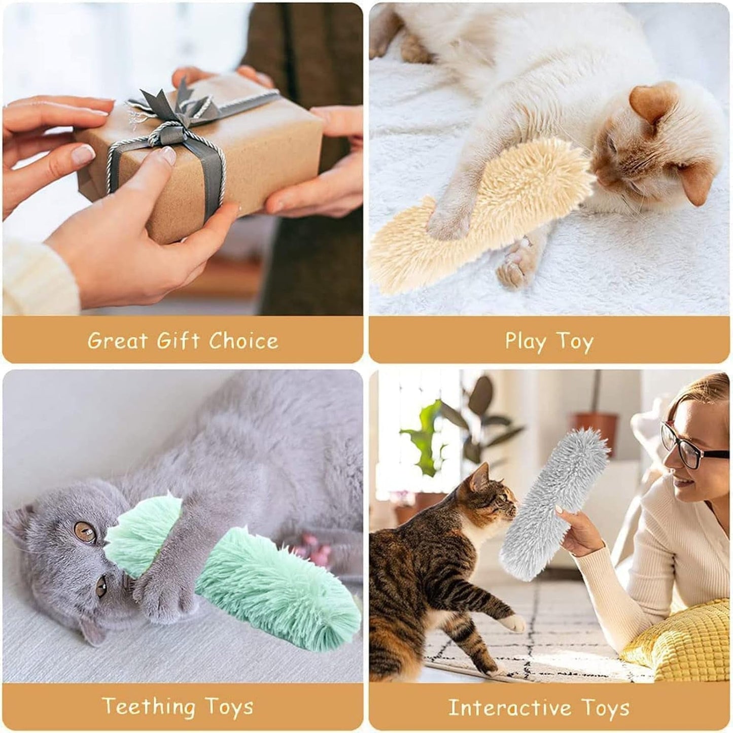 3 Pack Cat Kicker Toys,11" Long Soft Plush Cat Toys Interactive Toy, Cat Pillows Toys with Sound Paper, Catnip Toys for Kitty Chewing Training Interactive