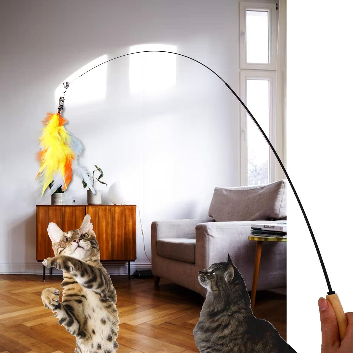 10-Pack of Vibrant Feathered Cat Toy Refills: Perfect Wand Attachments for Indoor Cats, Enhance Your Pet'S Playtime with These Exciting Replacement Feather Cat Toys