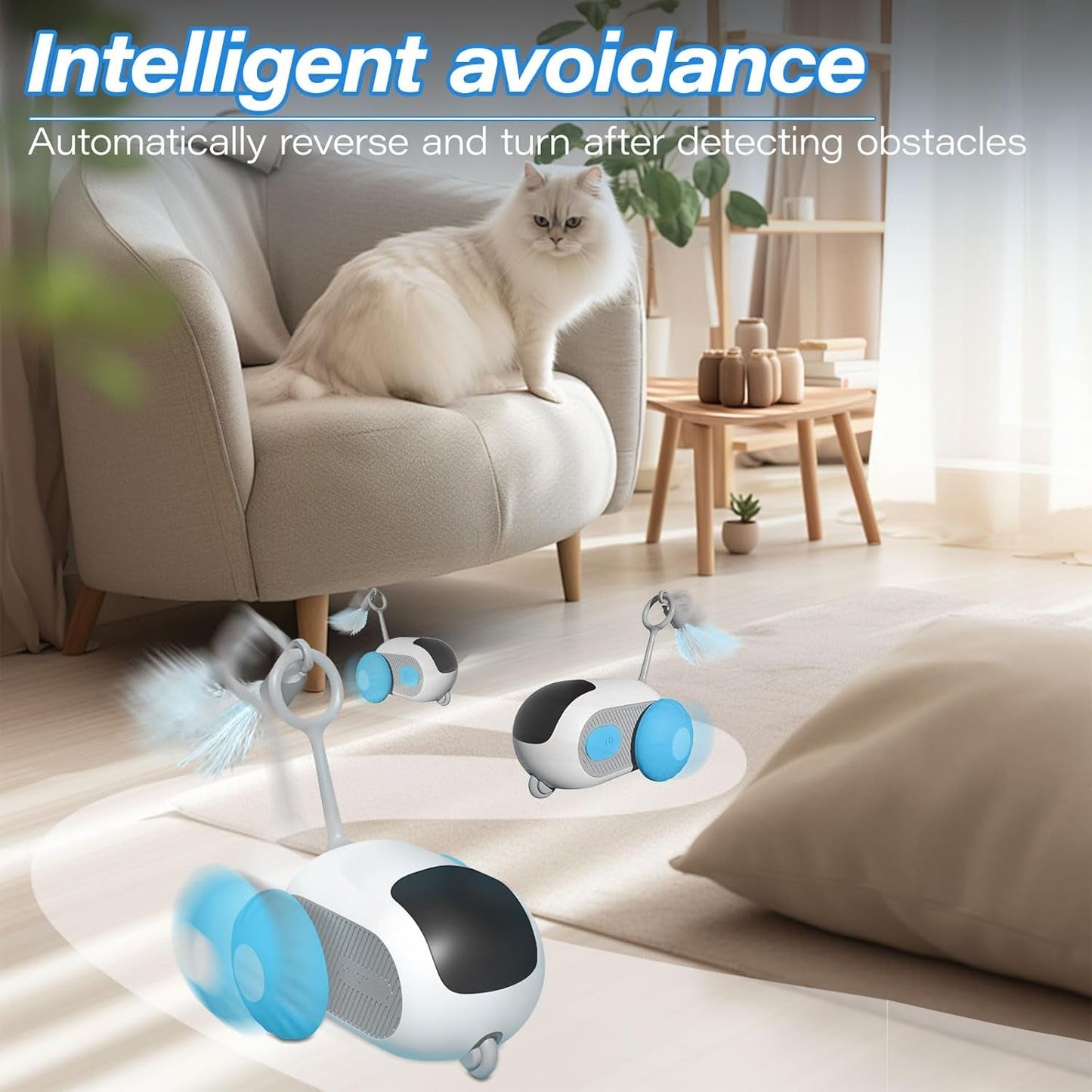 2.0 Remote Control Smart Cat Toy, Interactive Indoor Cat Toy with Feathers, Automatic Moving Cat Toy, USB Rechargeable, Blue