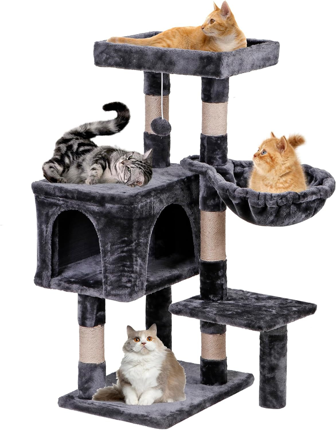 35.5 Inch Cat Tree for Indoor Cats, Multi-Level Cat Condo Tower with Large Top Perch, Hammock and Scratching Posts, Dark Grey