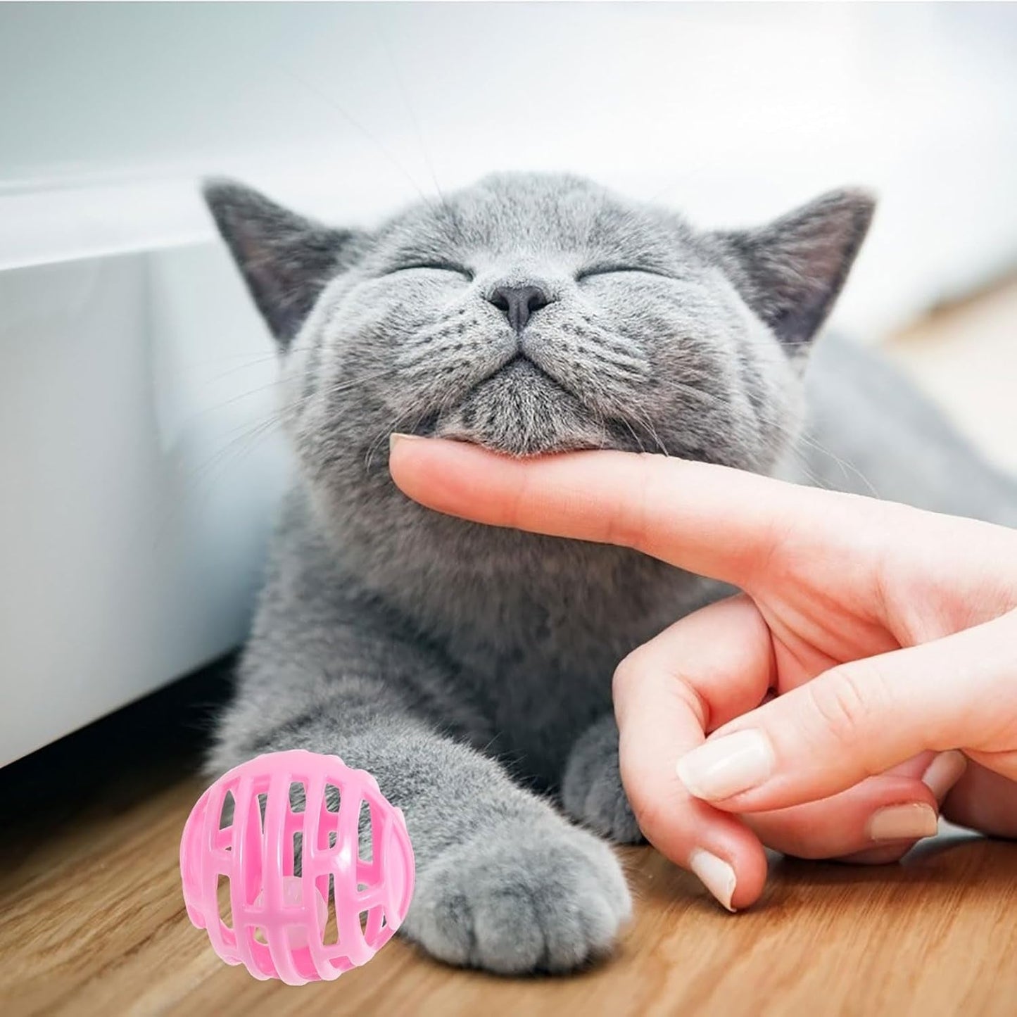 10Pcs Cat Ball Toy with Bell Plastic Cat Toy with Bell Kitten Interactive Toy Kitten Teething Toy for Pet Supplies - Pink+Blue