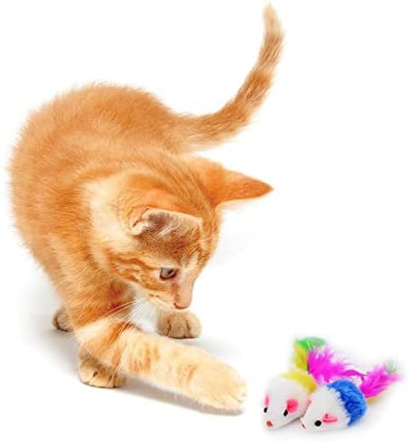 20 PCS Furry Cat Toys Squeak Mouse Rattle Mice Cat Catcher Pet Toys with Feather Tails (Random Color)