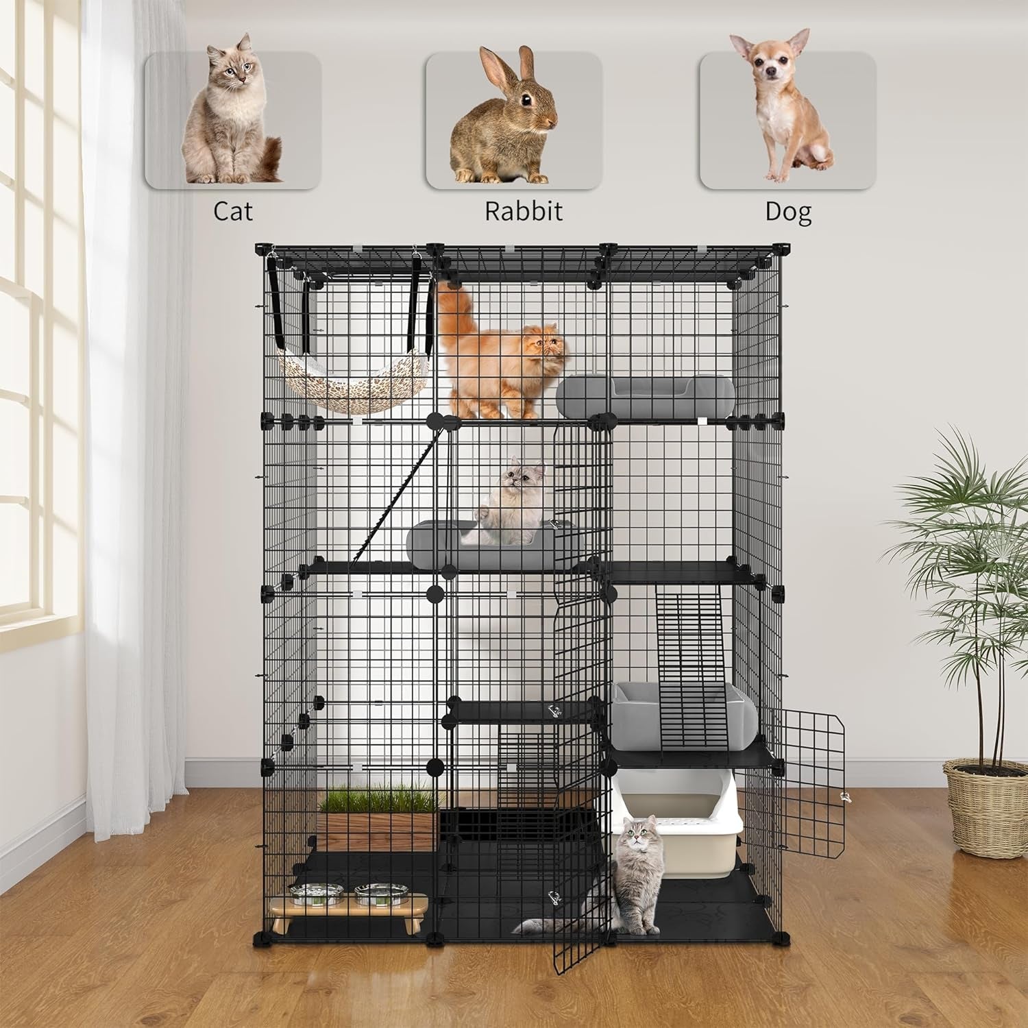 YITAHOME 4 Tier 55" Cat Cage Large Enclosures with Hammock Detachable Metal Wire Crate Kennels Indoor/Outdoor Small Animal House Fence for 1-4 Cats,Diy Pet Crate Playpen