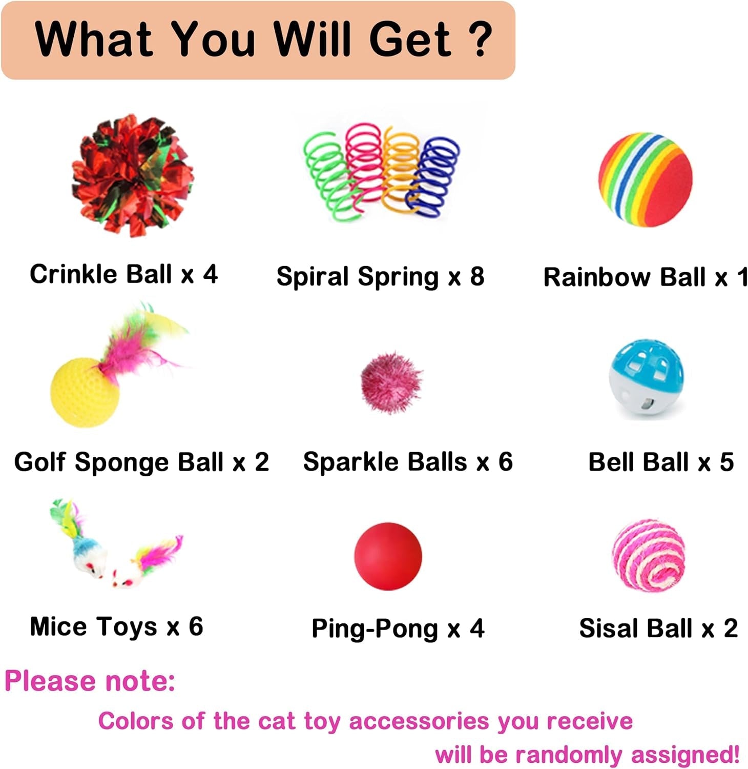 38 Pcs Cat Toy Kitten Toys Assortments, Interactive Cat Toy Balls with Bells, Including Furry Cat Toy Mice, Crinkle Ball, Sisal Ball and Ping-Pong for Cat Puppy Kitten