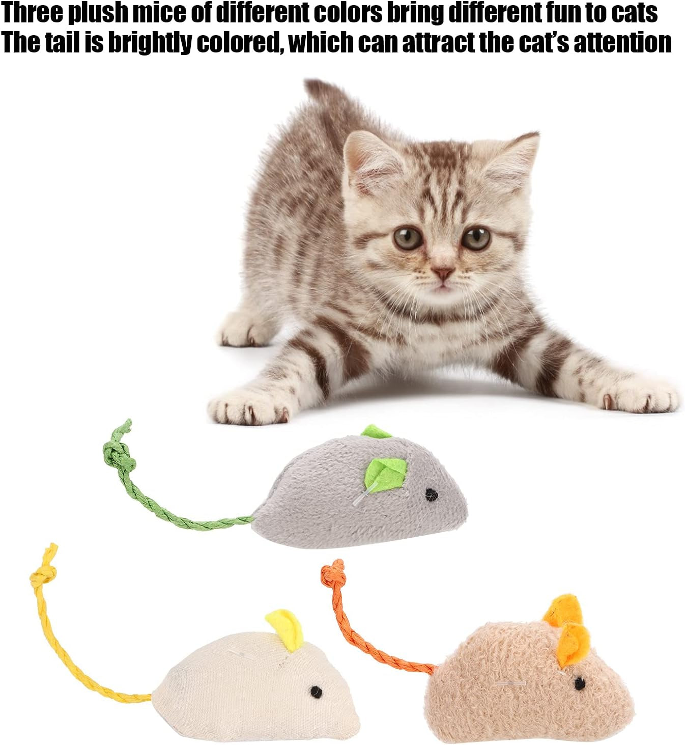 3Pcs Cat Mouse Toy, Simulation Cat Plush Mouse Toy Cat Catching Toy Dental Cat Nip Chirping Toy Cat Chew Exercise Toy for Indoor Cats and Kittens