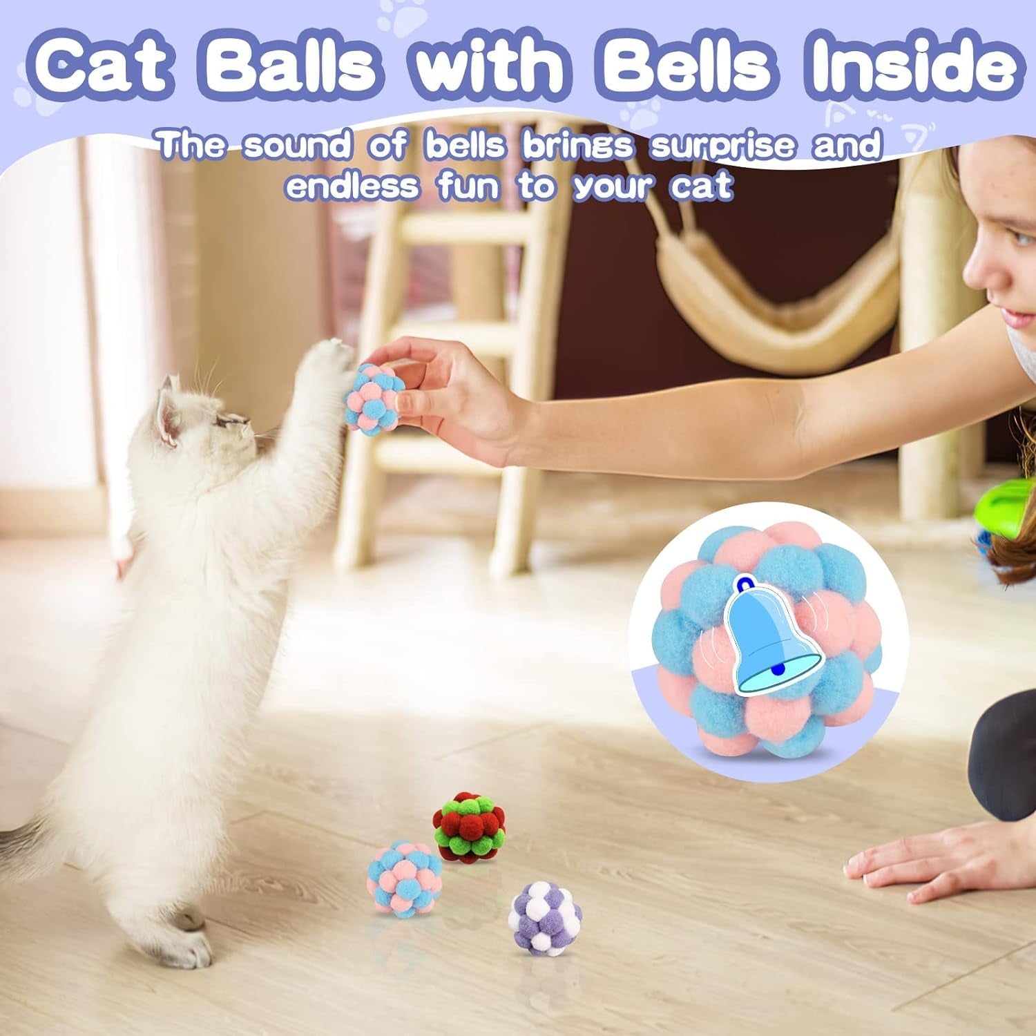 3 Pcs Ball Toy, Edible Cat Ball Double Ball for Cats Toy Rotatable Interactive Cat Kitten Toys of Indoor Cats for Soothe the Mood (W15)