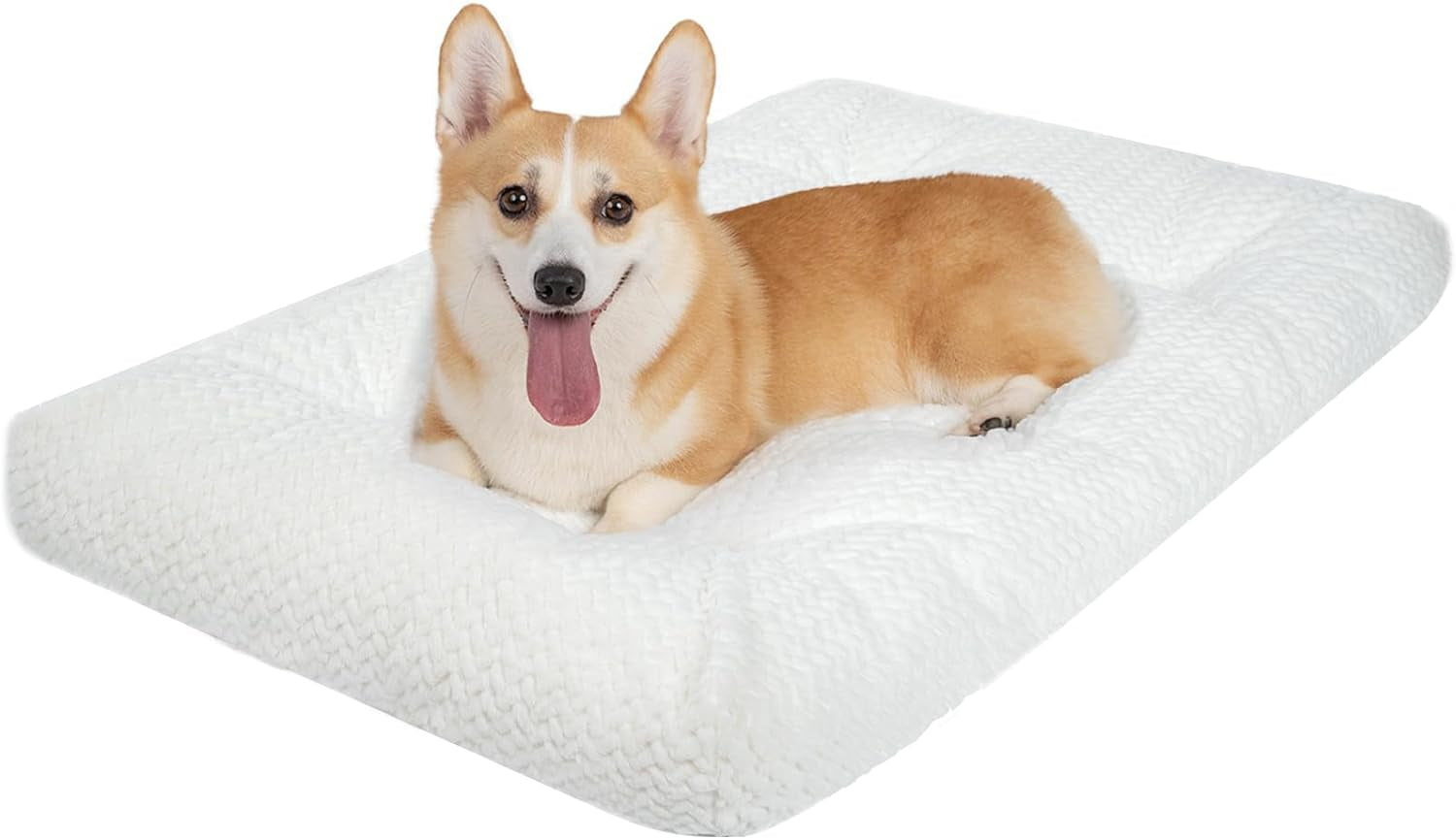 KROSER Deluxe Dog Crate Bed Dog Bed Mat, Soft Dog Crate Pad, Machine Washable Pet Cage Pad Mattress Reversible (Cool & Warm), Dog Kennel Bed for Small to Jumbo Dogs, White