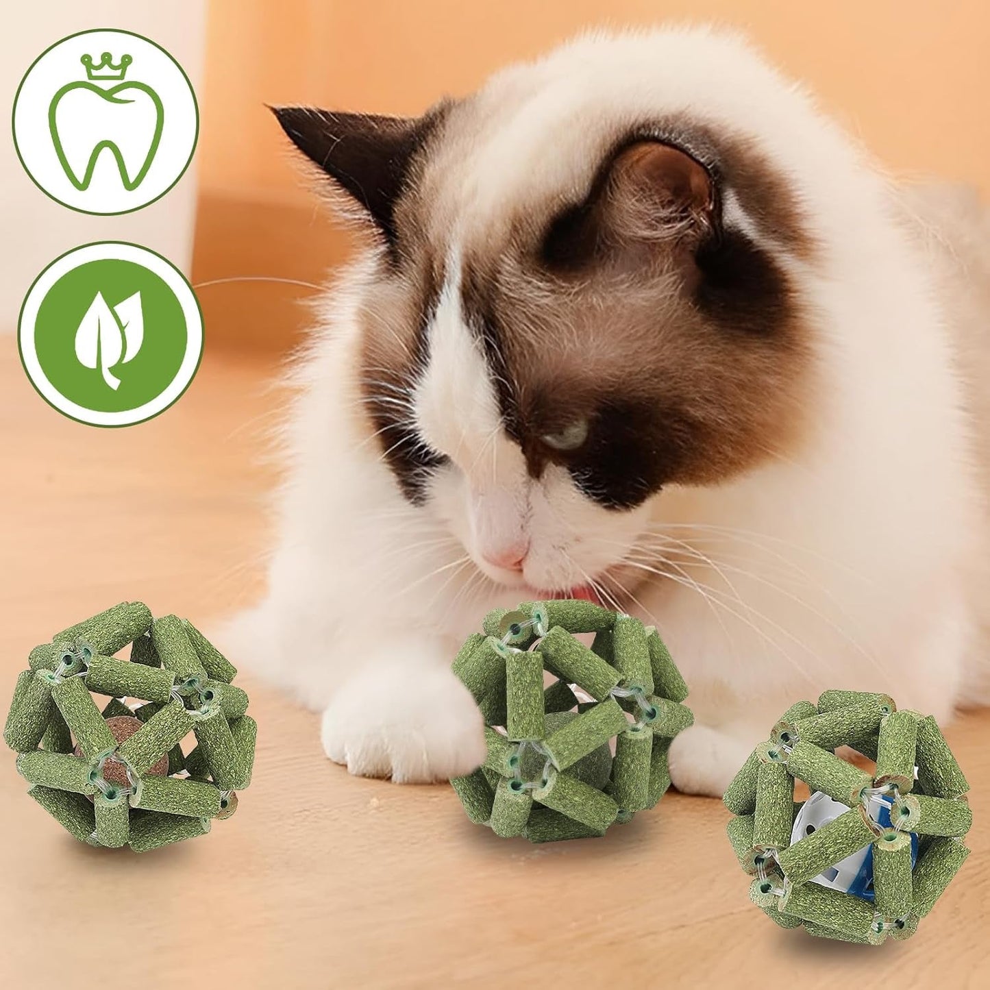 3Pcs Cat Catnip Toy, Natural Silvervine Catnip Ball Toy with Bell, Interactive Cat Toys for Indoor Cats Kitten, Cat Chew Toy for Cleaning Teeth, Relieves Anxiety and Loneliness