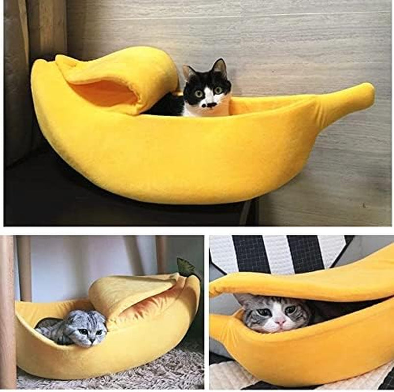 Creative Banana Shape Pet Dog Cat Bed, Cute Banana Bed for Dog Cat Self-Warming Winter Bed Mat Pet Supplies for Puppy Kitten (S)