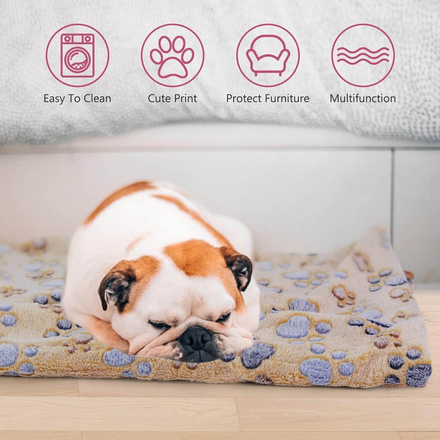 Comsmart Dog Blankets for Dog and Cat, Cute Paw Print Dog Bed Blanket, Soft Warm Fleece Throw Pet Blanket for Small Medium Large Dog, Puppy, Kitten, Guinea Pig (Brown/Pink/White, 1 Pack 3, 24 * 32In)