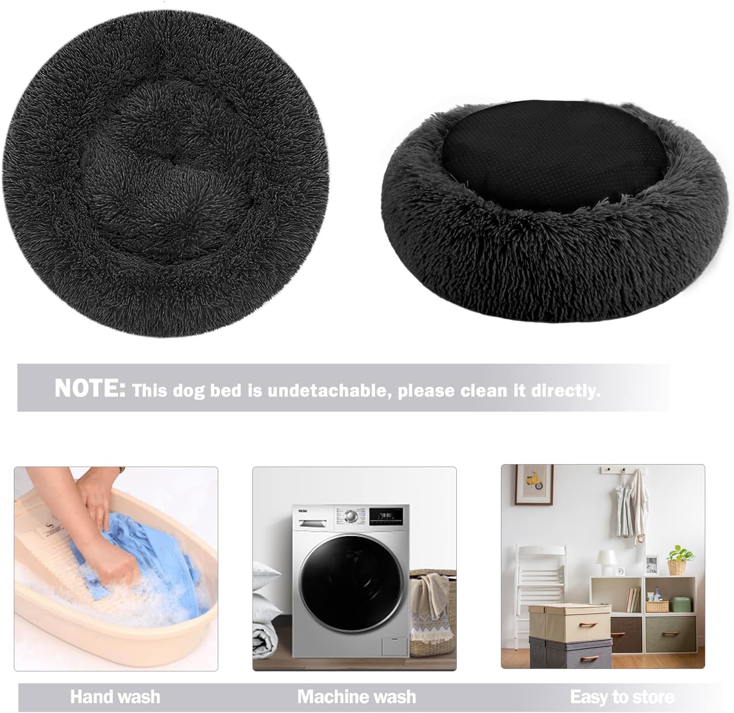 Nepfaivy Calming Dog Cat Bed - round Donut Small Dog Bed, Fluffy Luxury Puppy Bed, Anti-Anxiety Plush Pet Bed Washable, Cozy Soft Self Warming Doggy Pillow Bed, Waterproof Anti-Slip Bottom