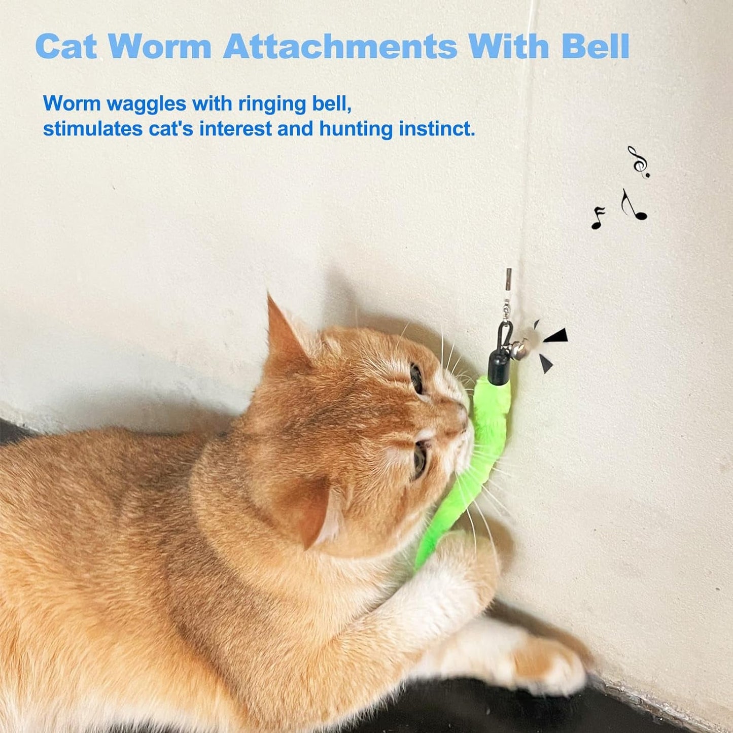 12 Pack Cat Worm Toys Refills, Interactive Cat Toys Wand Attachments with Bells, Cat Feather Toy Replacement, Worm Cat Toy Attachment for Cat Wand, Cat Accessories for Bored Indoor Cats Kitten