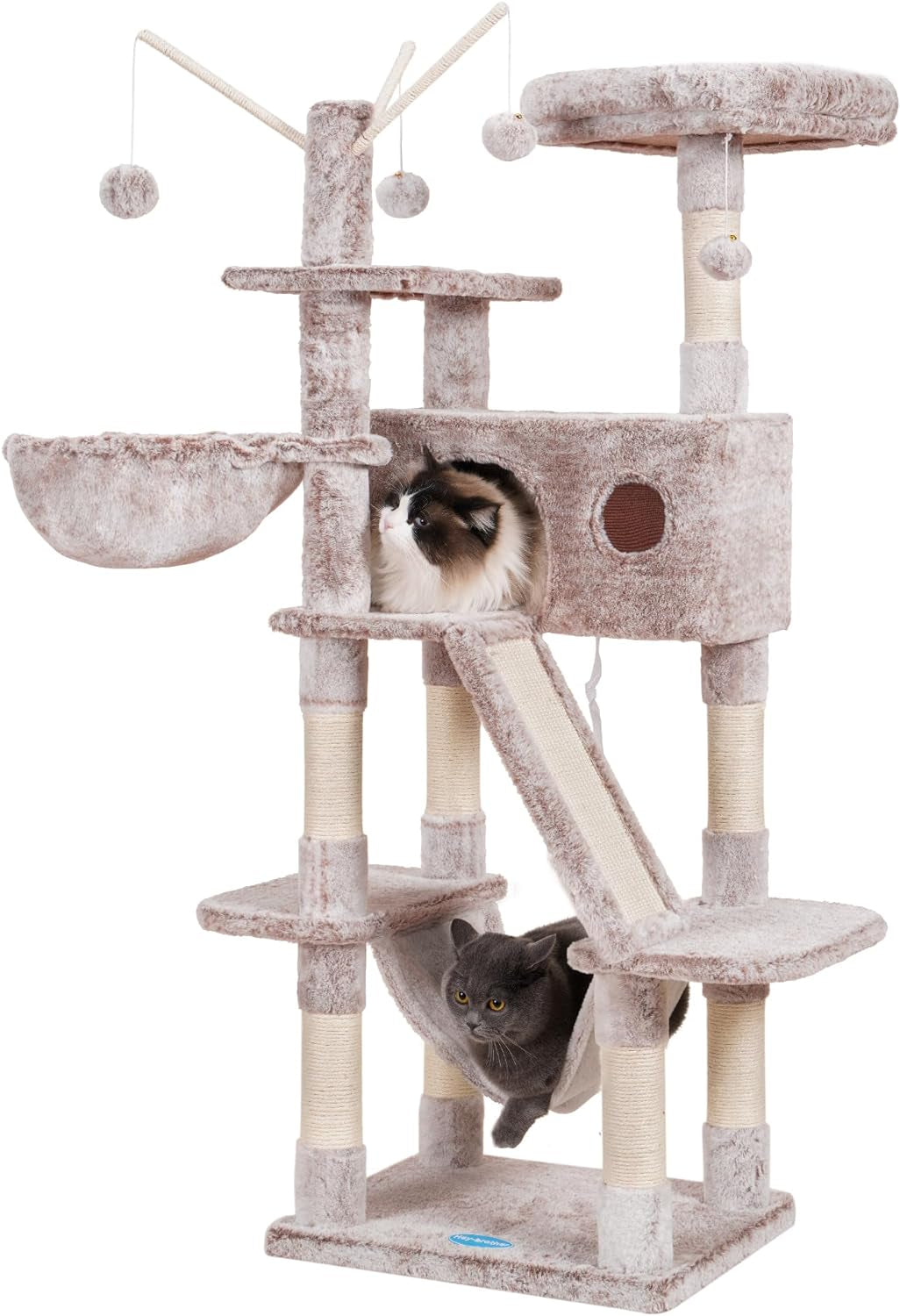 Hey-Brother Cat Tree, 53 Inch Cat Tower for Indoor Cats, Cat House with Padded Platform Bed, Toy Balls, Large Cozy Condo, Hammocks and Sisal Scratching Posts, Light Gray MPJ019-SW