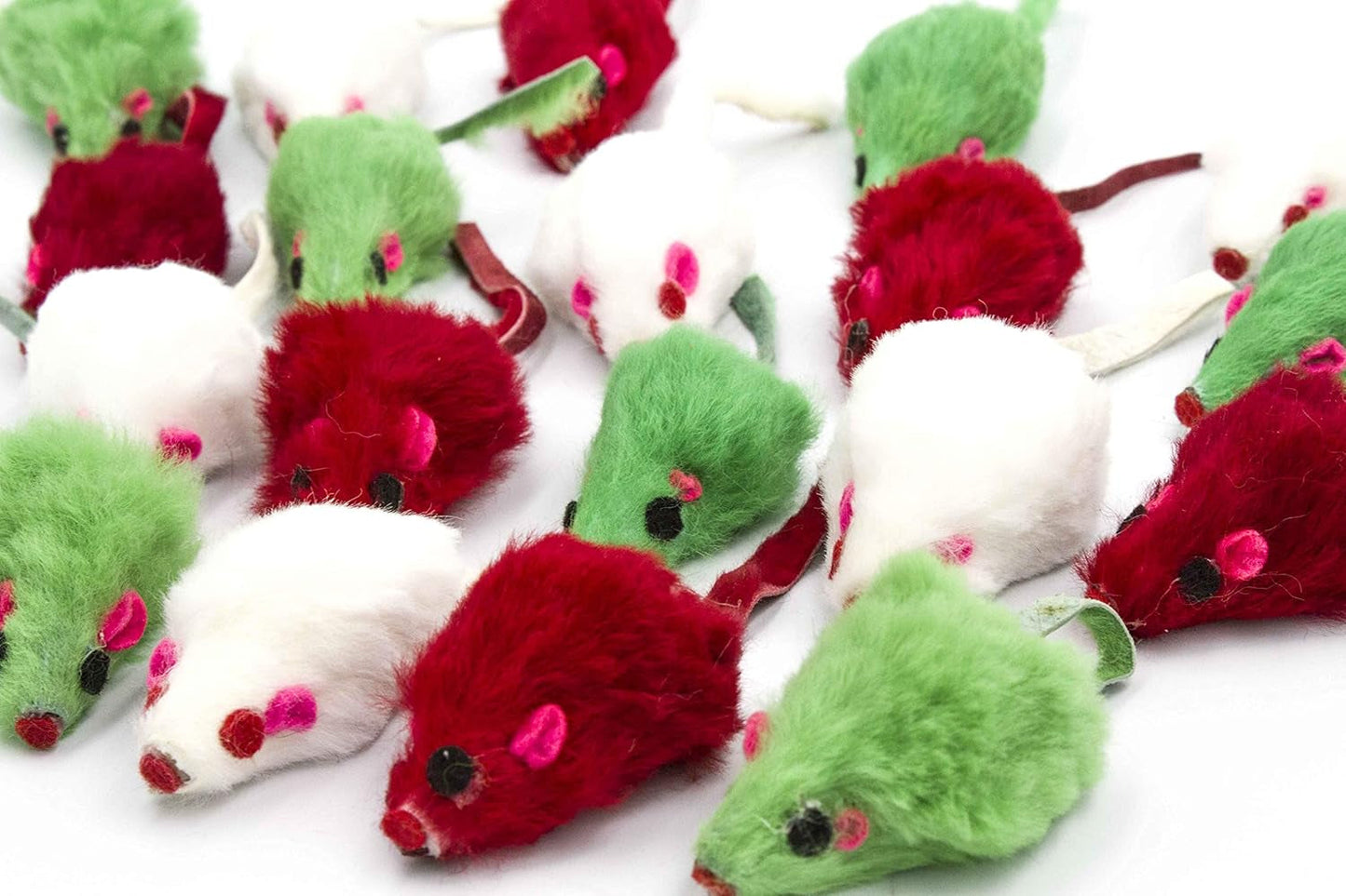 20 Merry Christmas Festive Holiday Cat Mice Toys with Catnip and Rattle Sound Made of Real Rabbit Fur Interactive Catch Play Mouse Toy for Cat, Pack of 20 Mice