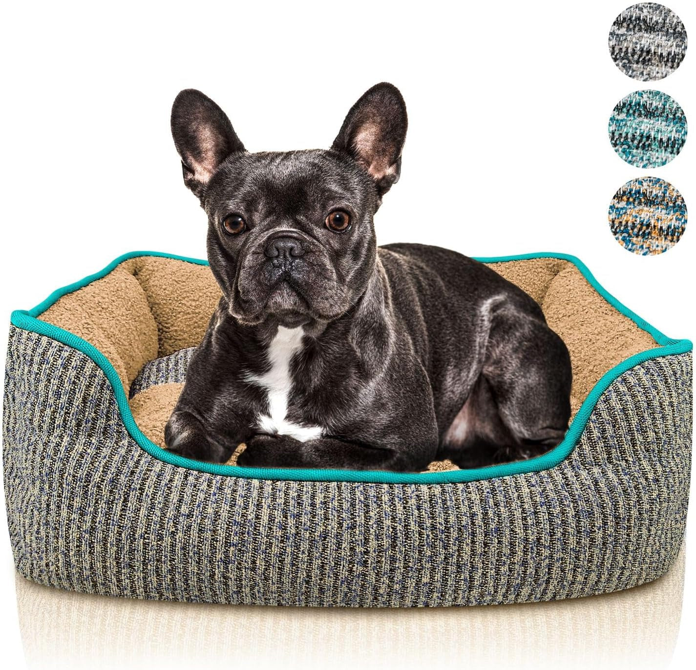 Dog Bed for Small Dogs & Cats, Dog Sofa Dog Basket Cat Bed, Removable Cushion Pillow, Washable Pet Bed with anti Slip Mat Bottom, Striped Fabric & Plush Teddy Fur Fleece, Size S, Color:Grey