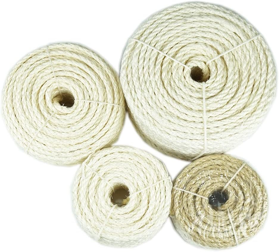 Natural Sisal White Rope for Cat Scratcher Scratching Post Replacement 1/4 Inch Cat Tree Sisal Rope for Repairing, Recovering or DIY Cat Scratcher 50/100 / 164 Feet