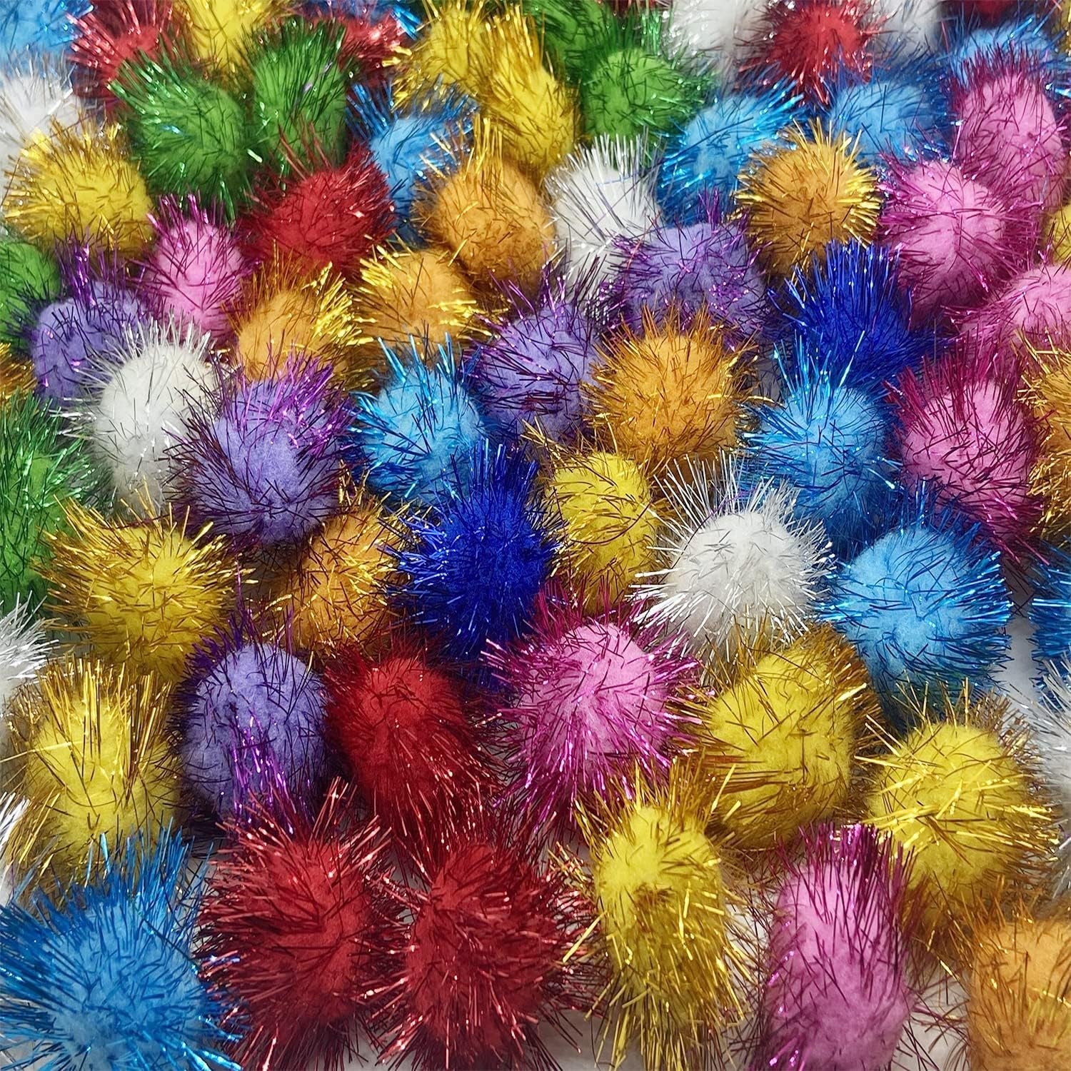 100 Pcs Sparkle Balls, 1.8 Inch Tinsel Sparkle Balls Cat Pet Toy Balls Plush Glitter Balls for DIY Crafts, Pet Cat Kittens Toy Supplies, Color Random