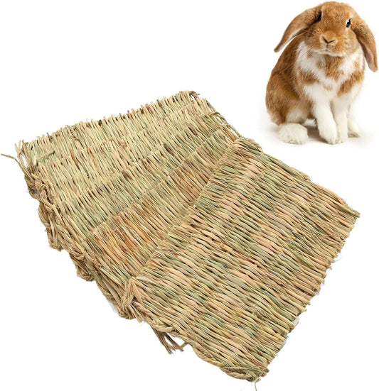 Zerodis 5PCS Rabbit Grass Mat, Bunny Grass Mat 4 Season Universal Warm Grass Woven Bed Mat Bunny Bedding Nest Handmade Woven Bed Mat Straw Hay Mats Chewing Toy for Guinea Pig Hamst