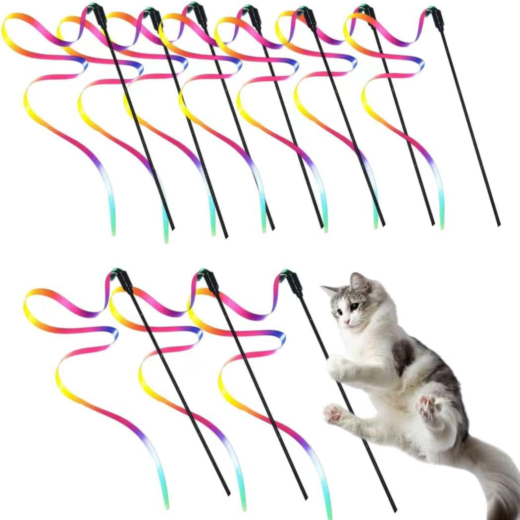 15PCS Interactive Cat Wand Toy, Rainbow Cat Rainbow Wands, Cat Toys for Bored Indoor Adult Cats Kittens, Cat Feather Toy Teaser Wand Kitty Kitten Toys