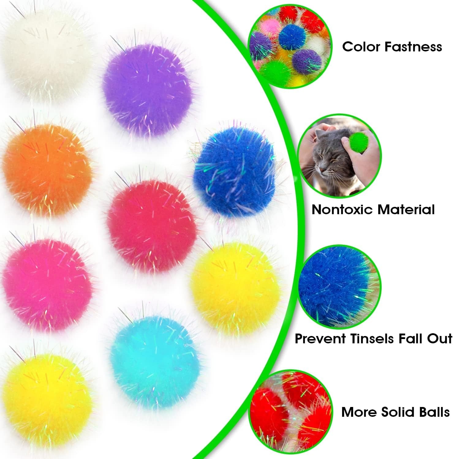 30 Pieces Sparkle Pom Pom Balls for Cat - Interactive Glitter Balls, Multicolor, Size of 1.2 Inches, Best as Kitten Play Toys…