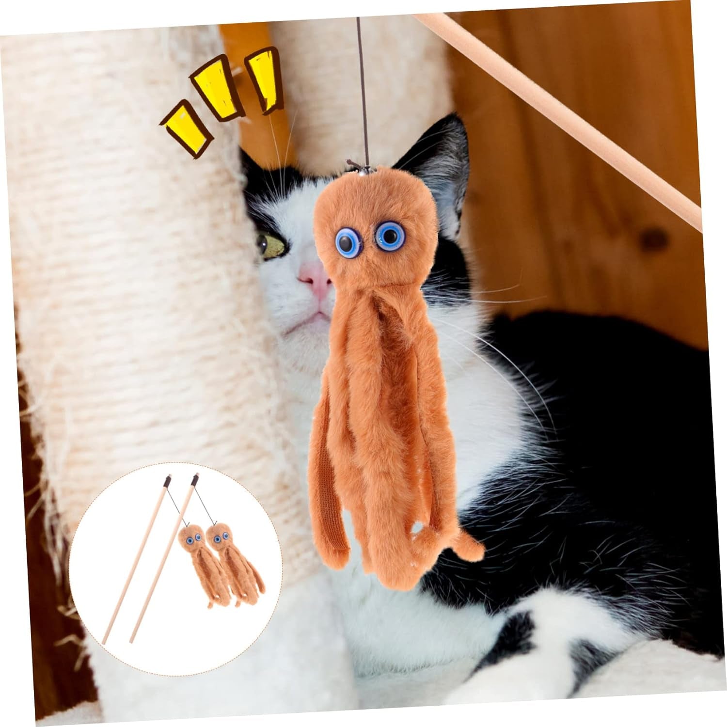 2Pcs Chew Toys Cat Toy Cat Fishing Pole Toy Stuffed Toy Octopus Toys Dealspet Supplies Teasing Toy for Cat Wand Toys for Indoor Cats Wooden Pole Cat Teaser Stick Plush