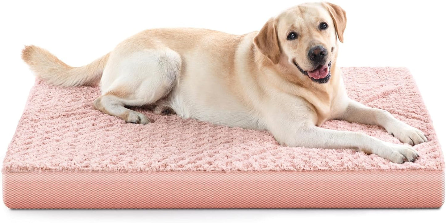 JOEJOY Orthopedic Dog Bed for Extra Large Medium Dogs, Big Egg-Crate Foam Dog Bed with Removable Waterproof Cover, Soft Rose Plush Pet Bed Mat with Non-Slip Bottom, Machine Washable (36"X27"X3")