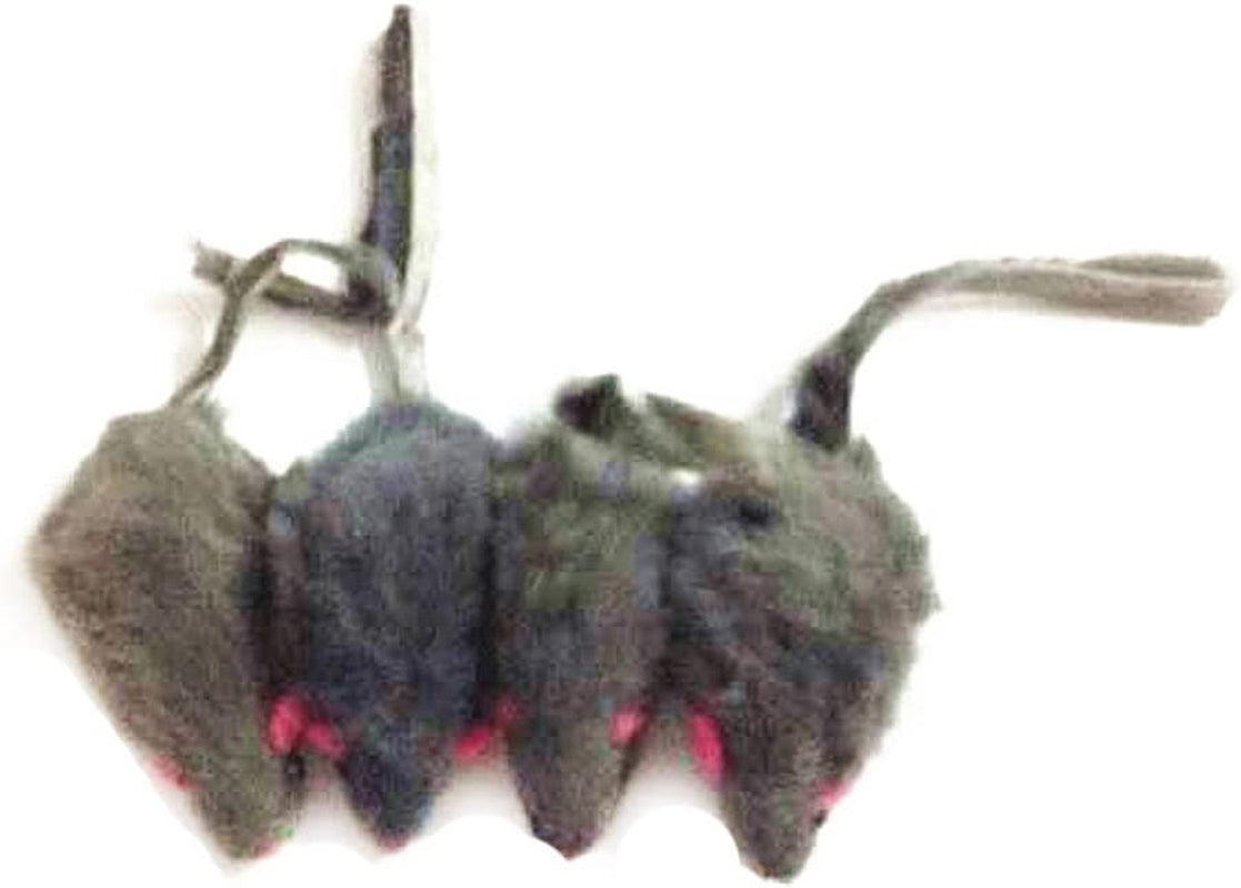 12 Piece Pack Rattle Furry Mice Cat Toy Realistic Fur Mice Toys, Grey