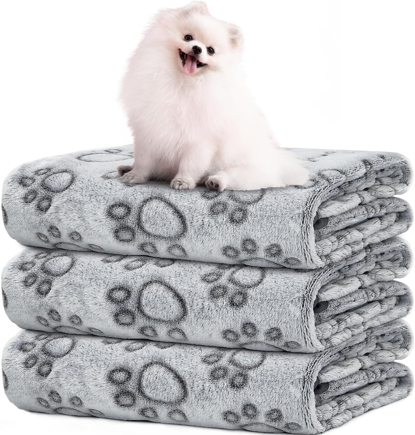 Fleece Blanket for Small Medium Dogs - Washable Puppy Blanket with Cute Paw Print for Bed Couch Protection