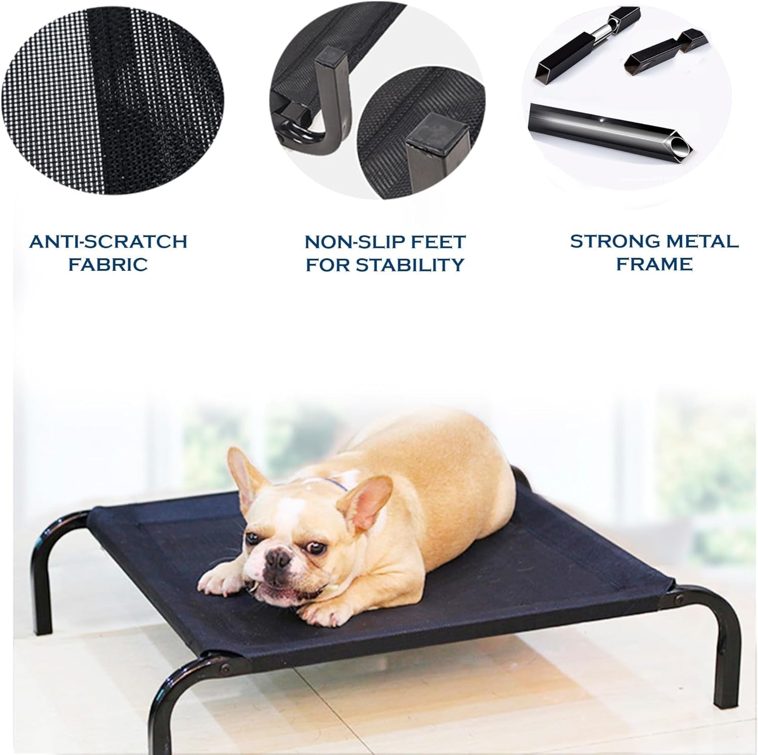 Elevated Dog Bed, Pet Bed, Medium Size with Measures 35.4X23.6 X 5.9In, Portable Bed with a Non-Slip Firm Structure, Easy to Assemble Black