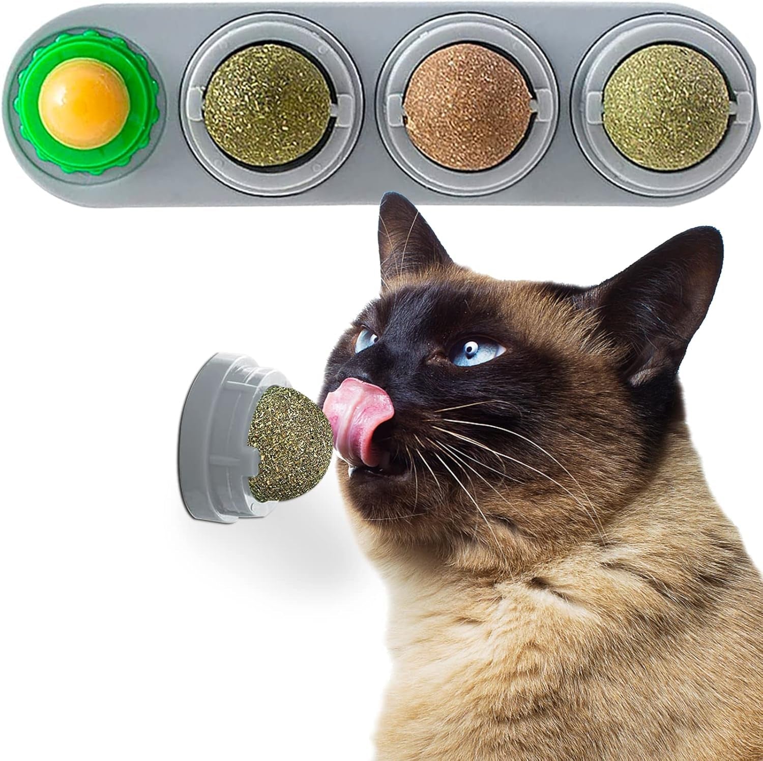 3 Pcs Catnip Ball, Catnip Wall Toys, Edible Kitty Toys for Cats Lick, Kitten Chew Toys, Teeth Cleaning Dental Cat Ball Toy, Cat Toy Interactive Ball (Green)