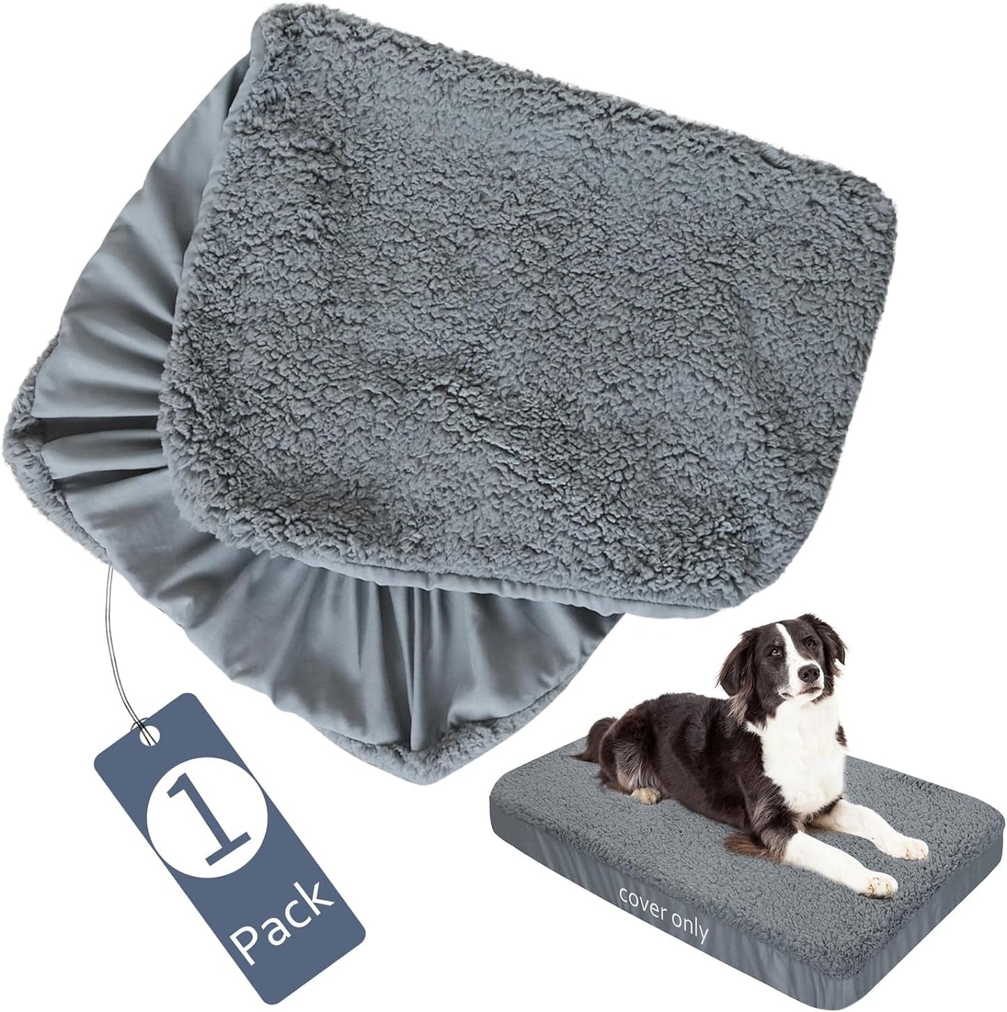 Dog Bed Covers Soft Plush Replacement Washable, Waterproof Dog Bed Liner Grey, Dog Mattress Cover, Pet Bed Cover 44X32 Inches, for Dog/Cat, Cover Only