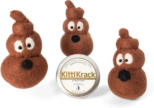 Kittidoodi: Organic Silver Vine Catnip Toy 3-Pack for Cats & Kittens by Twin Critters | 100%, All-Natural Refillable Wool Toys | Includes Silvervine Powder (5 Grams) | No Artificial Ingredients